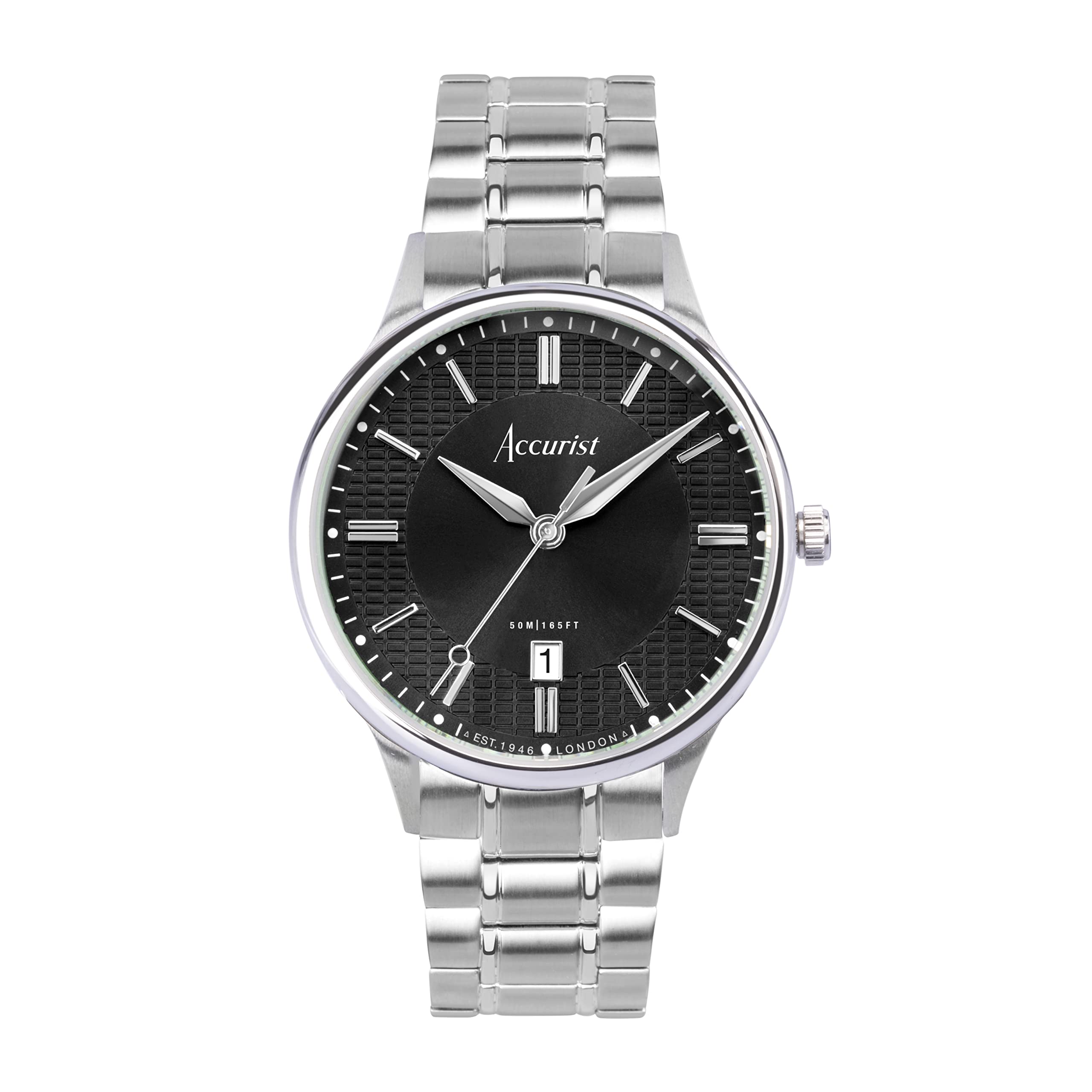Accurist Mens Classic 37mm Quartz Watch in Black with Analogue Display, and Stainless Steel Bracelet 73006