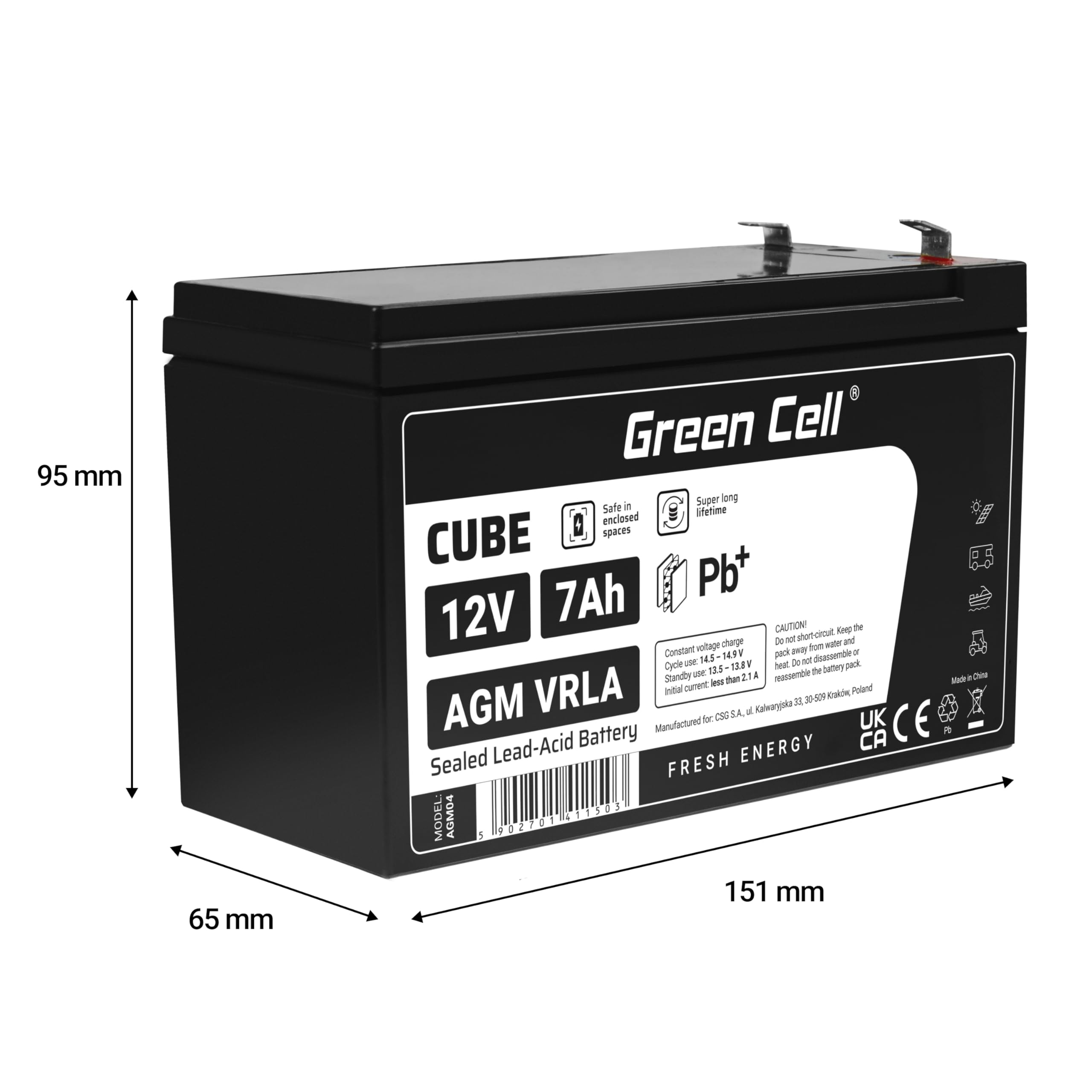 Green Cell PRO Rechargeable Batterie au Gel Plomb AGM 12V 7Ah Sealed Lead-Acid Battery étanche Résistantes au cyclique sans Entretien Pour UPS Installations d'alarme Lampe de Secours Capteurs