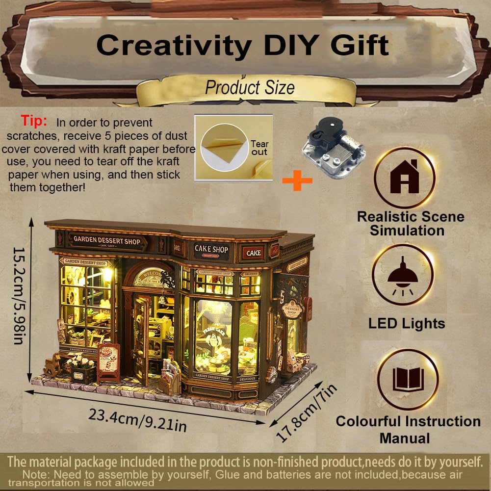 Kit fai da te in miniatura con luce a LED e movimento musicale, fatto a mano, decorazione per angoli di libri, per scrivania, progetto creativo per la decorazione della casa