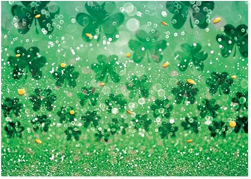 Yongqian 5x3ft St. Patricks Day Photography Backdrop Spring Green Lucky Irish Shamrock with Bead Backdrop for Party Decoration