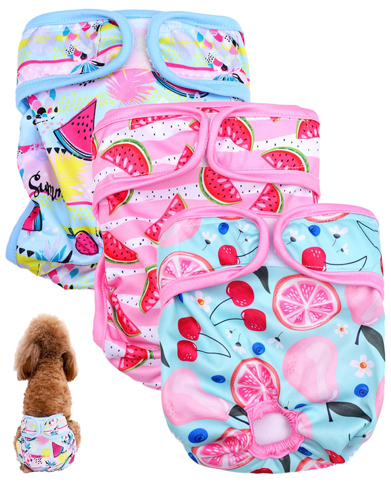 Benaewa 3 Pcs Dog Nappies Female, Reusable Flexibly Dog Period Pants for Incontinence Pet, Pets in Heat