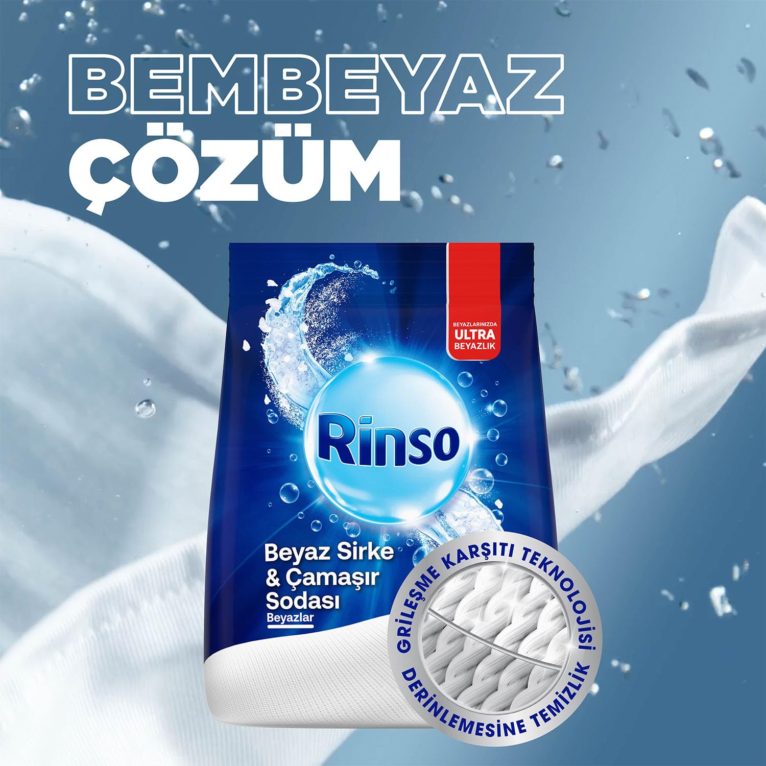 Rinso Beyaz Sirke ve Çamaşır Sodası Beyazlar için Toz Deterjan 8 KG