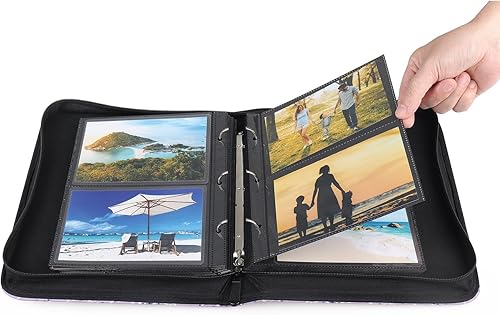 Miniatura 3 de VEELAM Carpeta para álbum de fotos de 3 anillos con cierre de cremallera para 200 fotos horizontales de 4 x 6, cubierta suave, bonito patrón de
