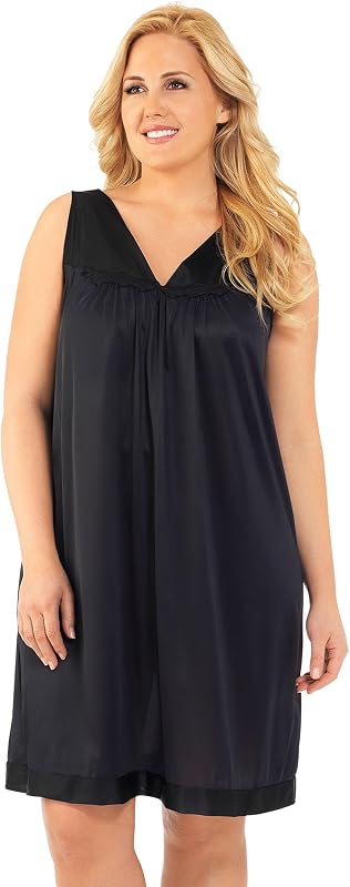 Exquisita forma camisón corto hasta la rodilla sin mangas de punto de nailon 30107 para mujer
