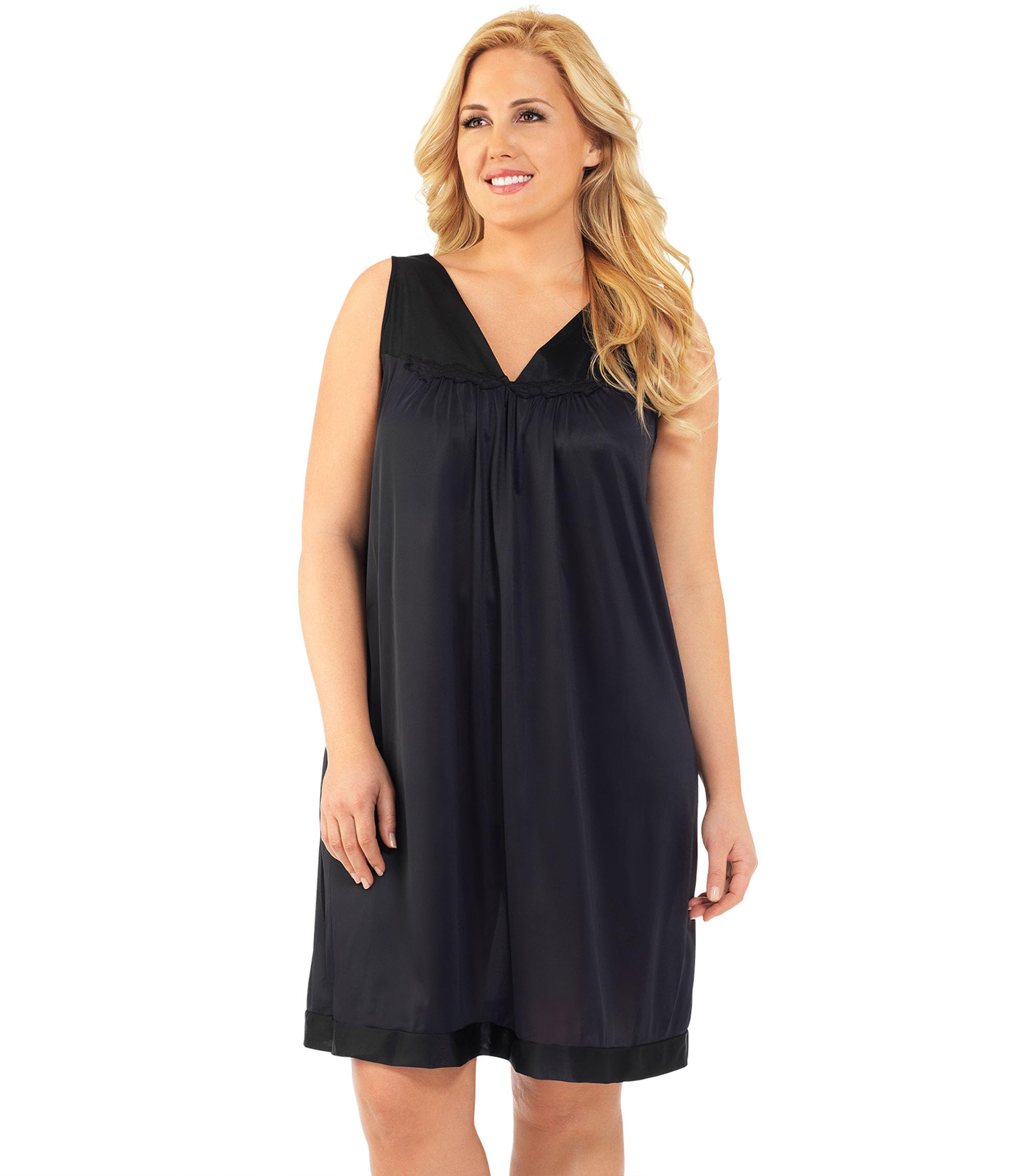 Exquisite Form Women's Midnight Black Coloratura 30107 Sleepwear Short Coat Nightgown, Black-, Xl