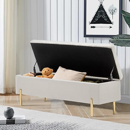 Miniatura 4 de Banco de almacenamiento de terciopelo, banco moderno para el extremo de la cama para dormitorio, banco otomano tapizado con almacenamiento para sala