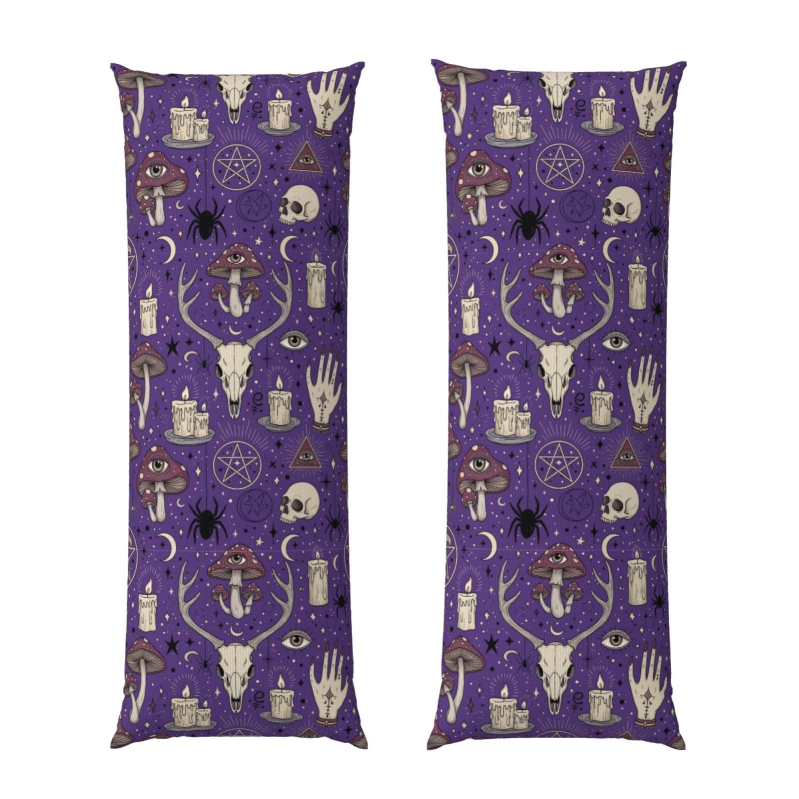 Long Body Pillow Cover 20x54, Witch Witchcraft Goth Skull Mushroom, Plush Velvet Pillowcase with Zipper, Cozyffy Rectangular Case for Bedroom Couch Sofa Sleeping