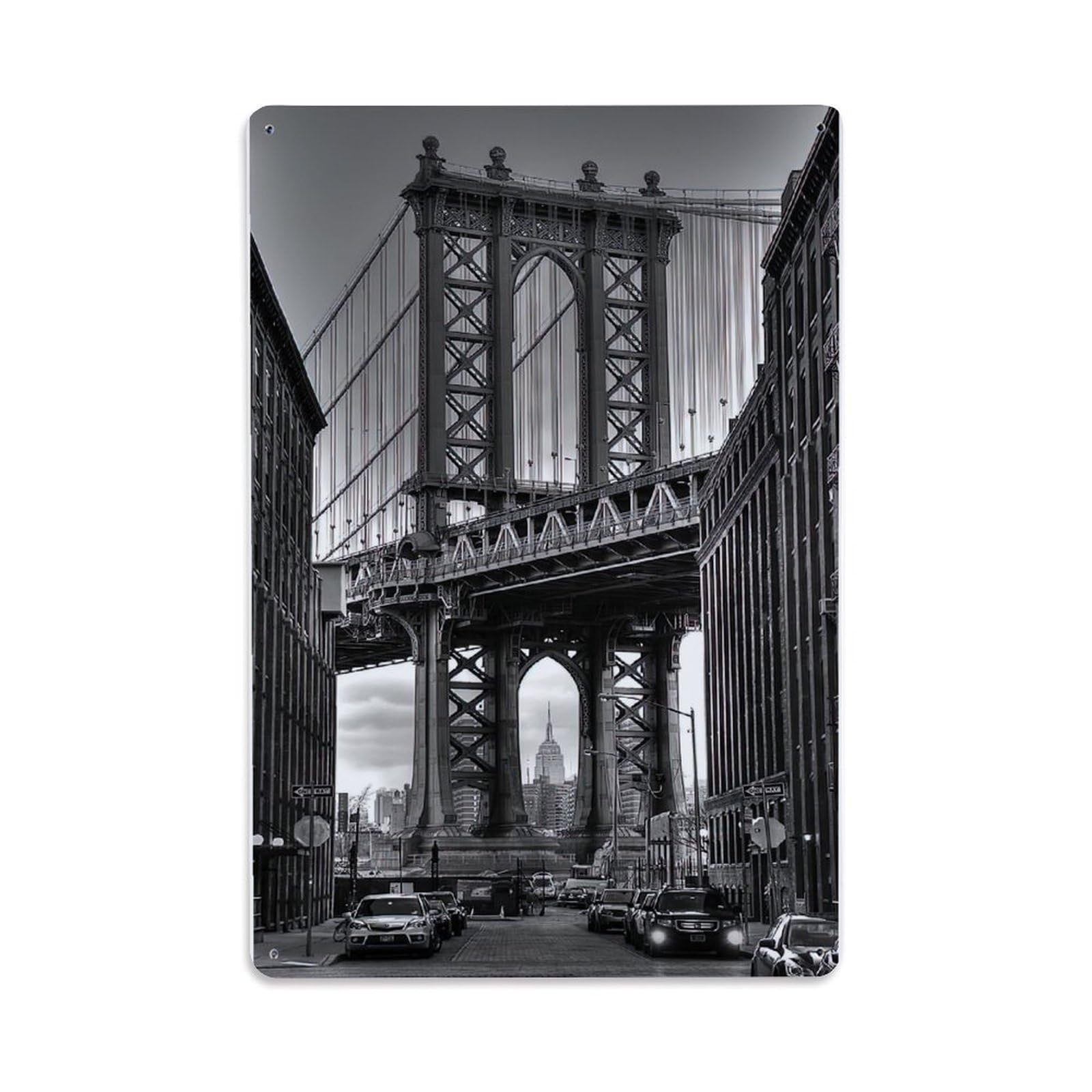 Vintage Photography Manhattan Bridge Metal Tin Sign Plaque Wall Decor for Cafe, Club Bar, Office, Home Garden Metal Poster 8x12Inch