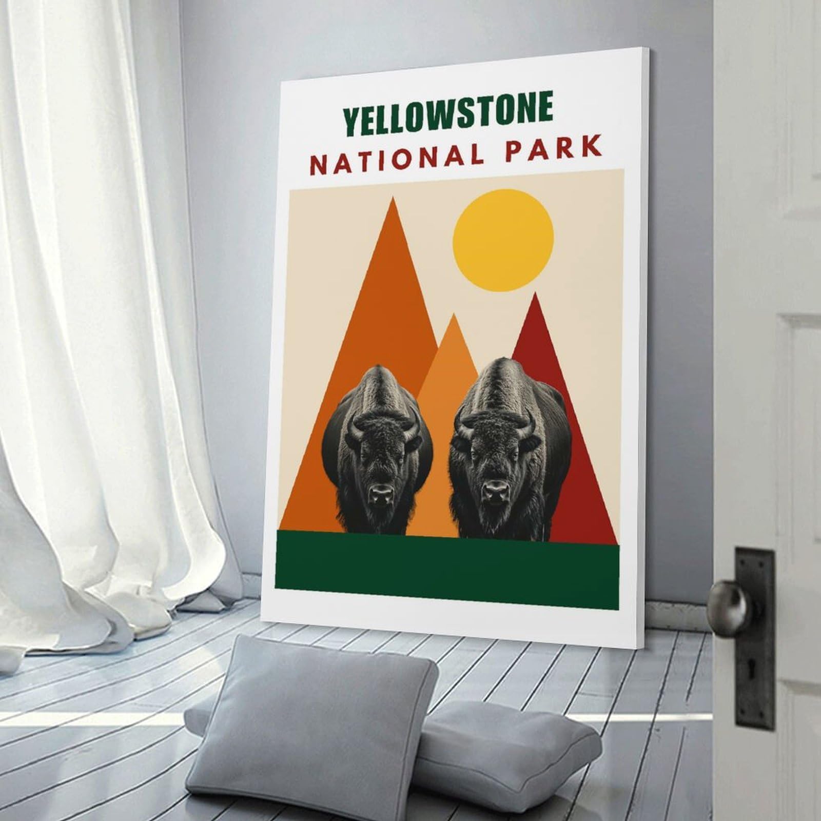 Junmoney Frame-Style-20 Canvas Wall Picture Yellowstone National Park Mid Century Collage Art, 24X36inch(60X90cm), For Bedroom, Lounge Or Dressing Area, Stylish Decor For A Restful Room Update