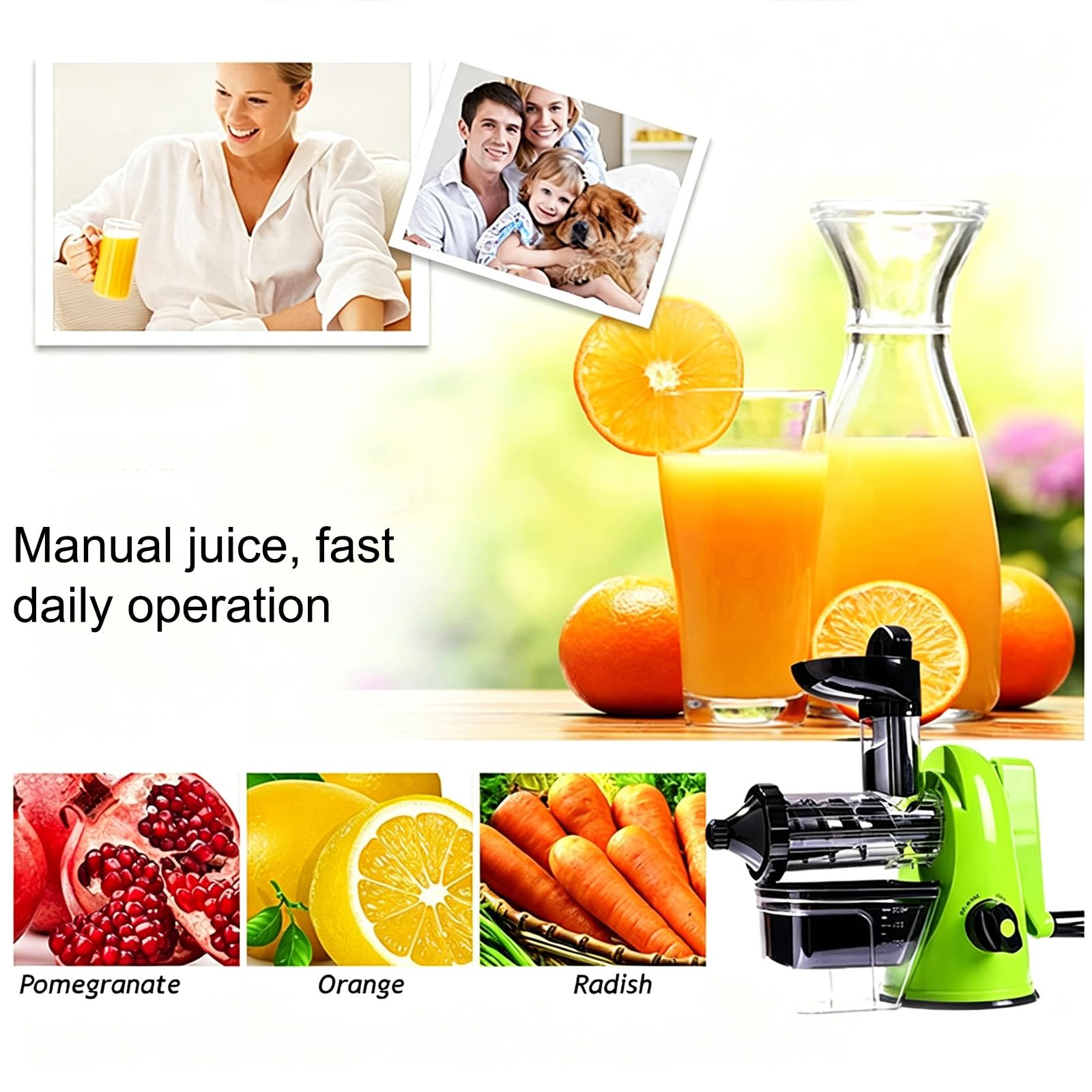 Machine à Serrer La Main, Jus De Fruit Manuel Portable 500ml, Fabricant De Jus Frais Pour Maison Et Camping, Faible Bruit Et Facile à Utiliser Pour Extracteur De Légumes Et Fruits Entiers green