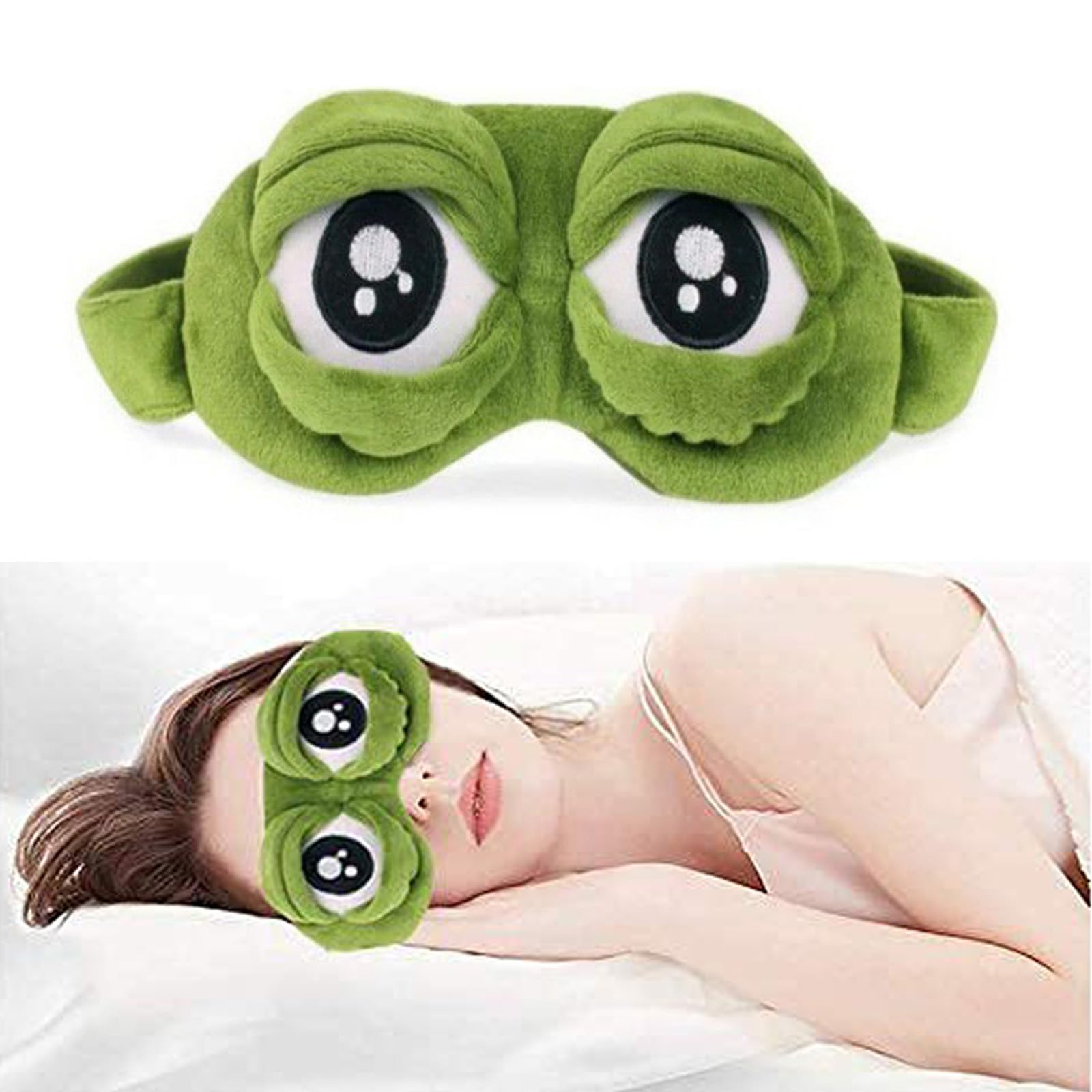 Antifaz de Rana para Dormir,3D verde Antifaz para Dormir Rana Máscara de Ojos de Rana Antifaz para dormir Funny Sleep Female Male Child Eye Mask