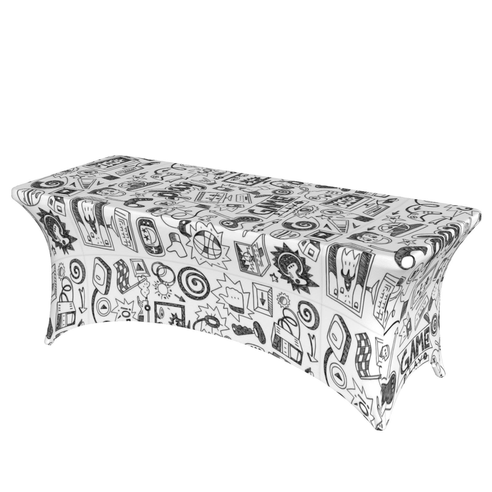 ERCgad Monochrome Sketch Style Gaming Print Rectangular Tablecloth Dining Banquet Party Events Home Celebration Table Cover