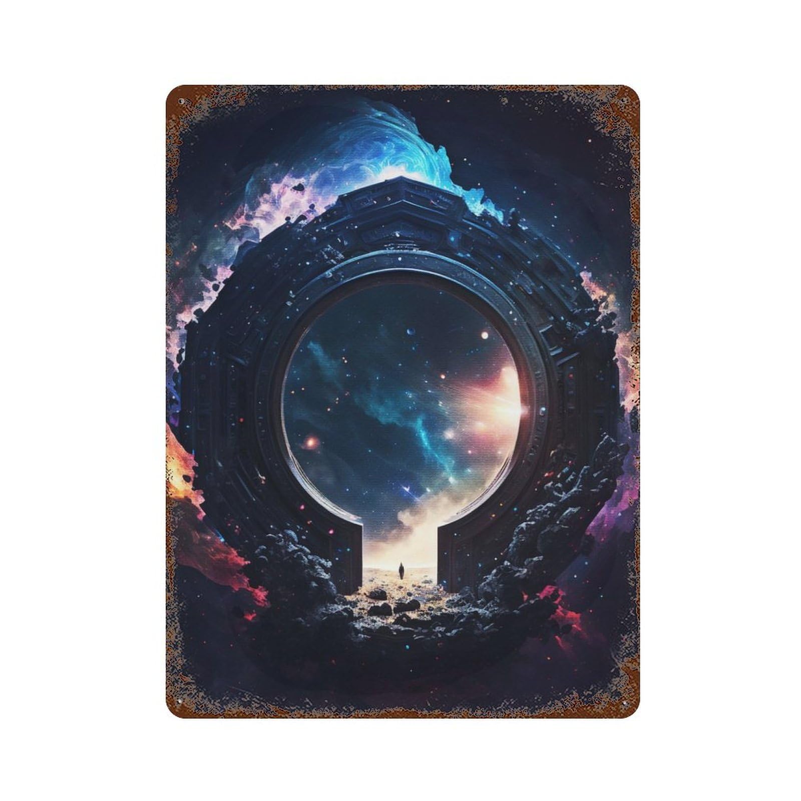 Vintage Metal Tin Sign Space Portal Magic 15.7"x11.8", Industrial Home Decor for Farmhouse, Kitchen And Entryway Decor