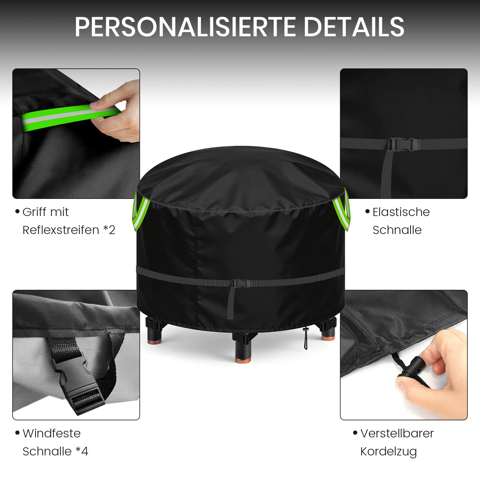 Housse Brasero 90cm Rond, 600D Oxford PU Imperméable avec 2,8 Msangles à Boucle, 3 Boucles Coupe-Vent et 2 Poignées, Housse de Protection pour Brasero, Panier à Feu, Diamètre 91x50cm