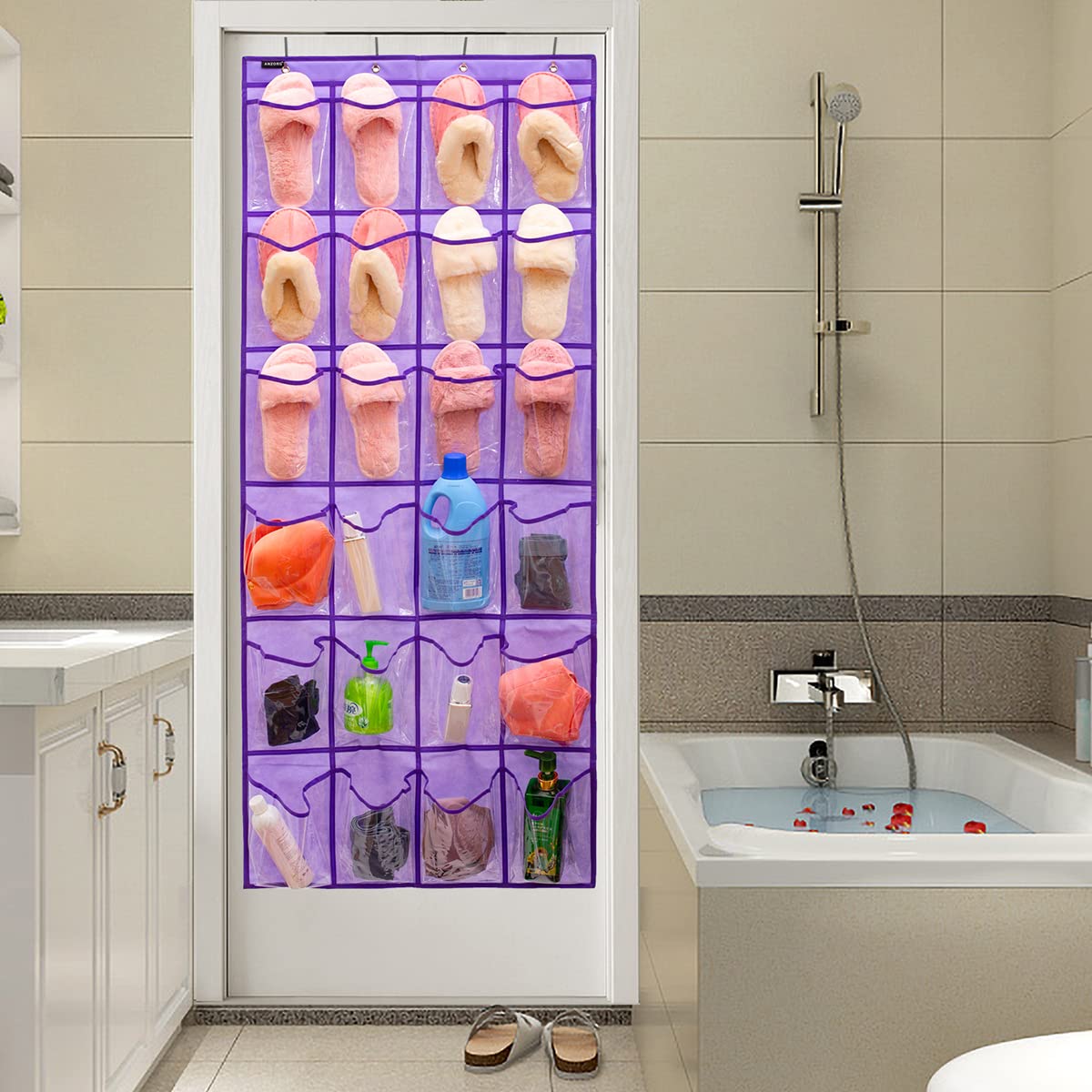Organizador de zapatero sobre la puerta con 24 bolsillos transparentes de PVC para colgar en el dormitorio, el baño, la cocina Stroage (24 bolsillos)