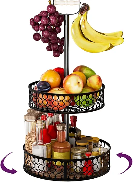 Heavy-Duty 2 Tier Lazy Susan Organizer, Upgraded DIY 2-in-1 Design Detachable Metal Rotating Spice Rack, kitchen Organization, for Spice Rack & Kitchen Decor,Fruit and Vegetable Storage