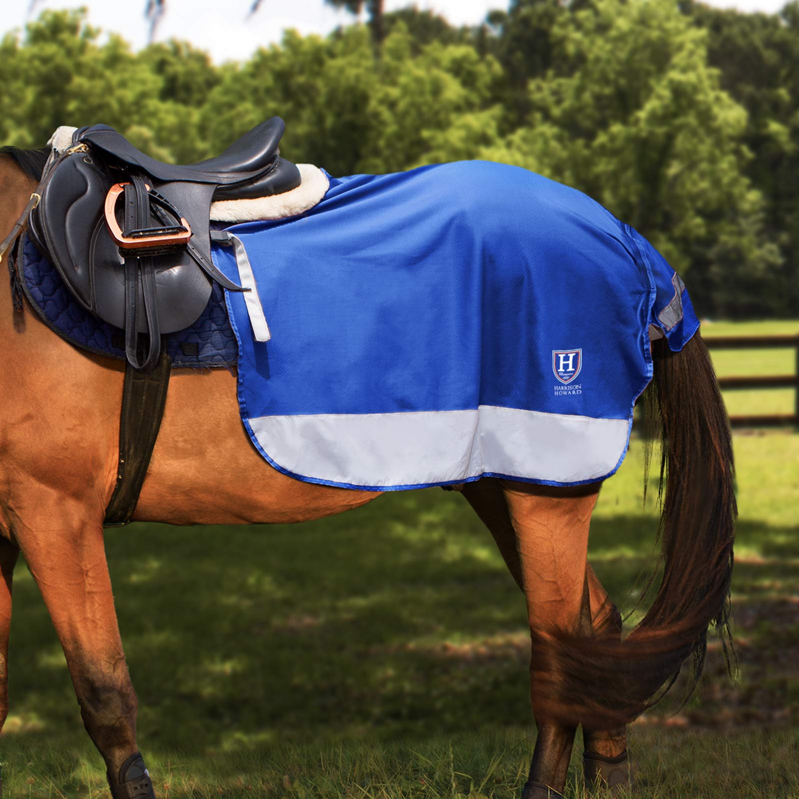 Harrison Howard Quarter Horse Fleece and Mesh Exercise Sheet Breathable Comfort Turnout Horse Blanket Hi-Viz Competition Rug Champion Blue L