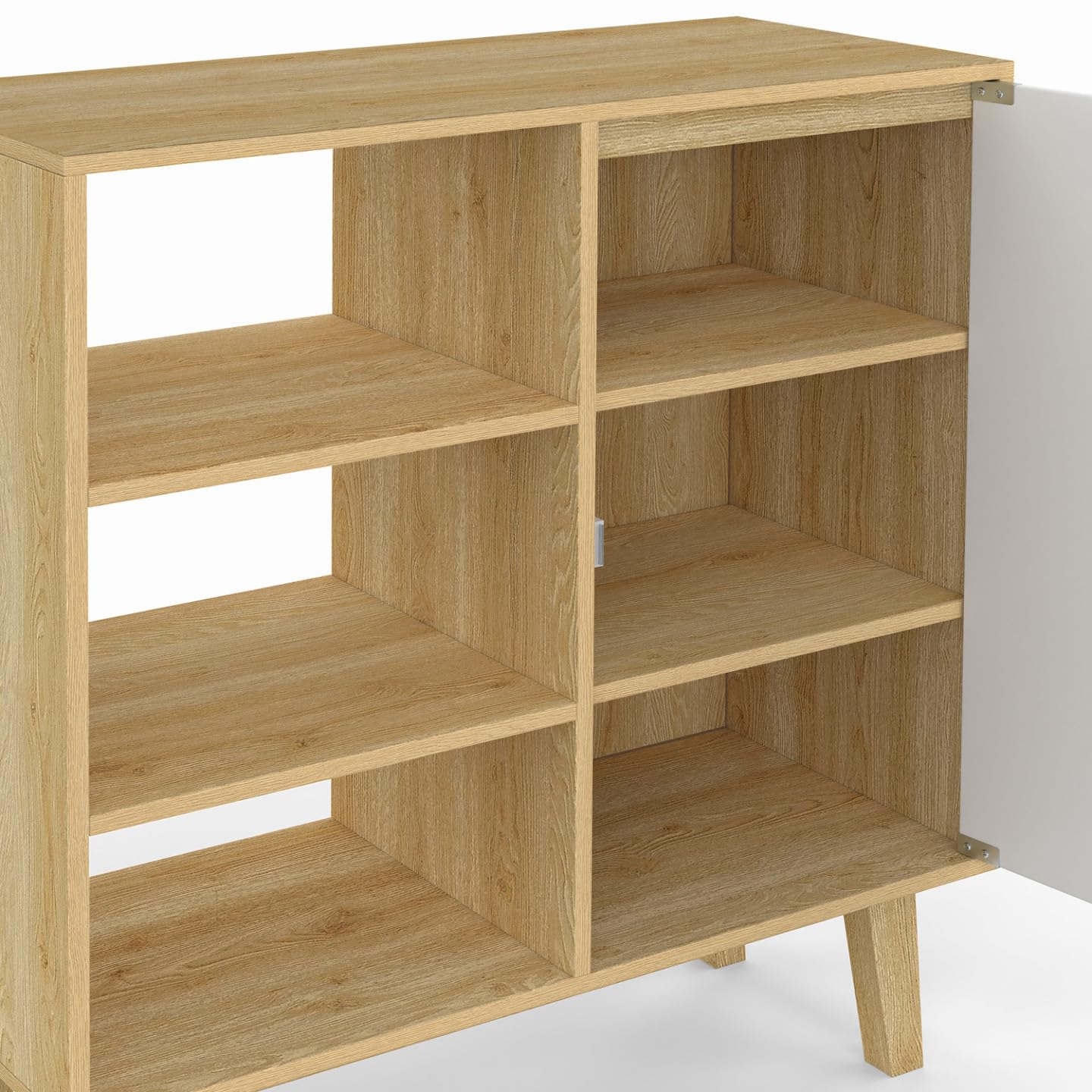 IDMarket - Aparador auxiliar de 3 estantes y armario de 70 cm FINN blanco y madera estilo haya