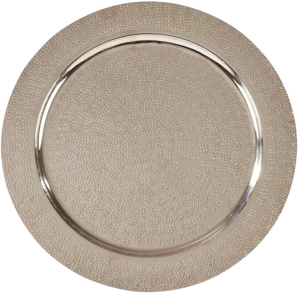 Fennco Styles Hammered Aluminum Charger Plates 13" Round, Set of 4 – Silver Meal Table Chargers for Banquets, Family Dinners, Special Events, Everyday Use and Home Décor