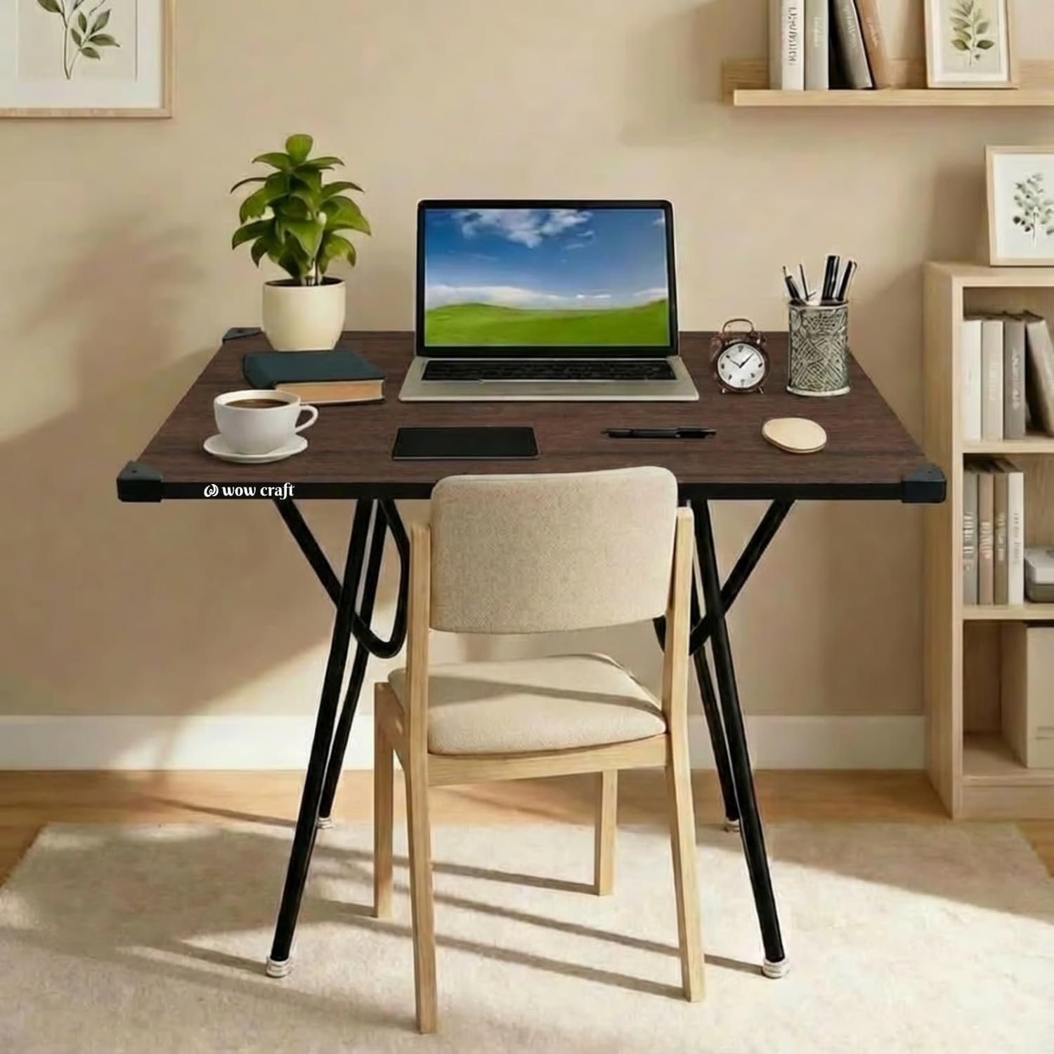 Mighty Home Multipurpose Foldable Study Table | Laptop Desk for Home & Office | 2-Seater Dining Table | Portable Design | Safe Corner Protection | Engineered Wood Top & Metal Frame | Brown-image-25