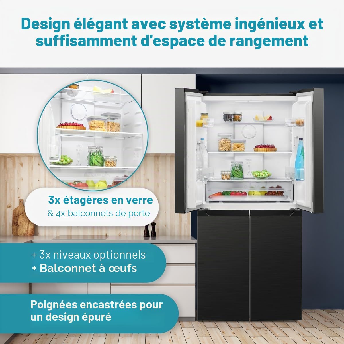 Bomann, KG7358-Noir Réfrigérateur et Congélateur 362L Noir, Système MultiAirflow, Total No Frost, Écran LED Tactile, Économie d'Énergie, 237L Réfrigérateur + 125L Congélateur, 39 dB, 180x79x62 cm