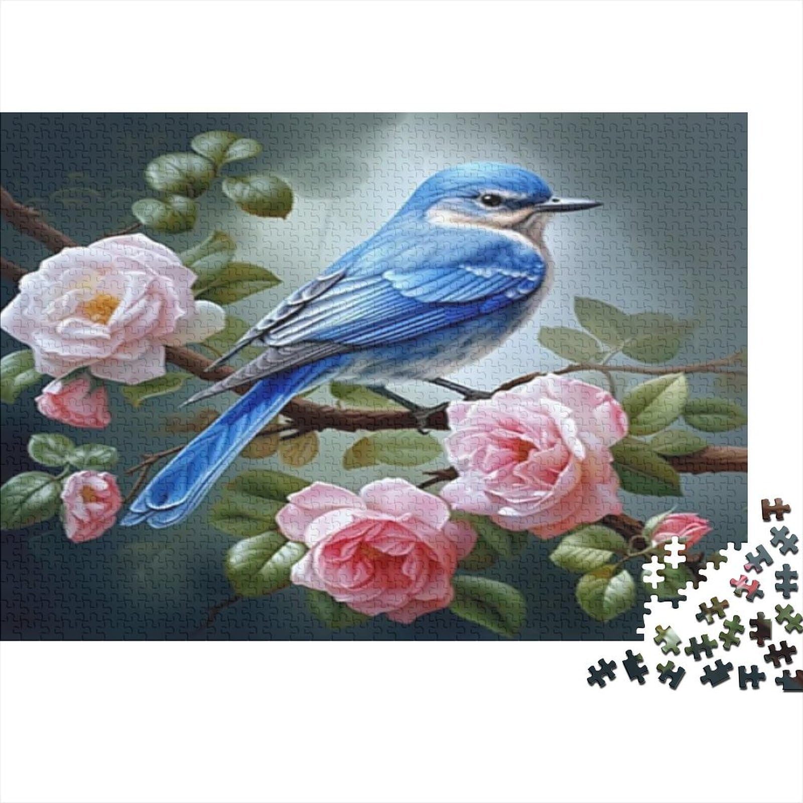 Blue Bird Floral Puzzle 1000 Piece Challenge Game for Adults, Impossible Jigsaw Puzzles 1000 Piece Educational Game Home Decoration 52x38cm/1000pcs
