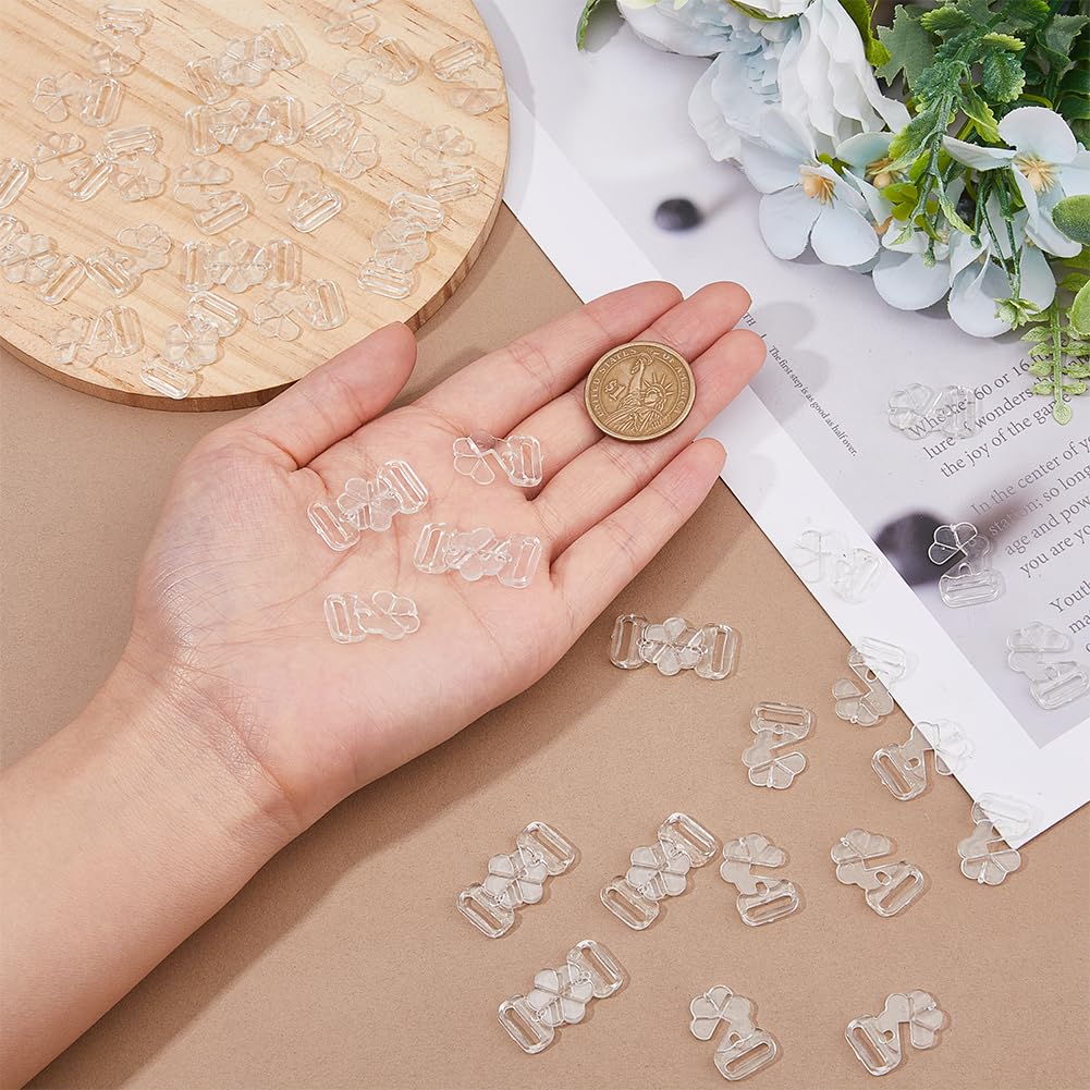SUPERFINDINGS 60Sets Plastic Bikini Bra Clips Hooks and Snap Flower Shaped Bra Slide Buckles Clear Sewing On Swimsuit Bra Hooks Bikini Halter Adjustment Slides for Swimsuit Tops and Lingerie,2.1x1.4cm - Image 3