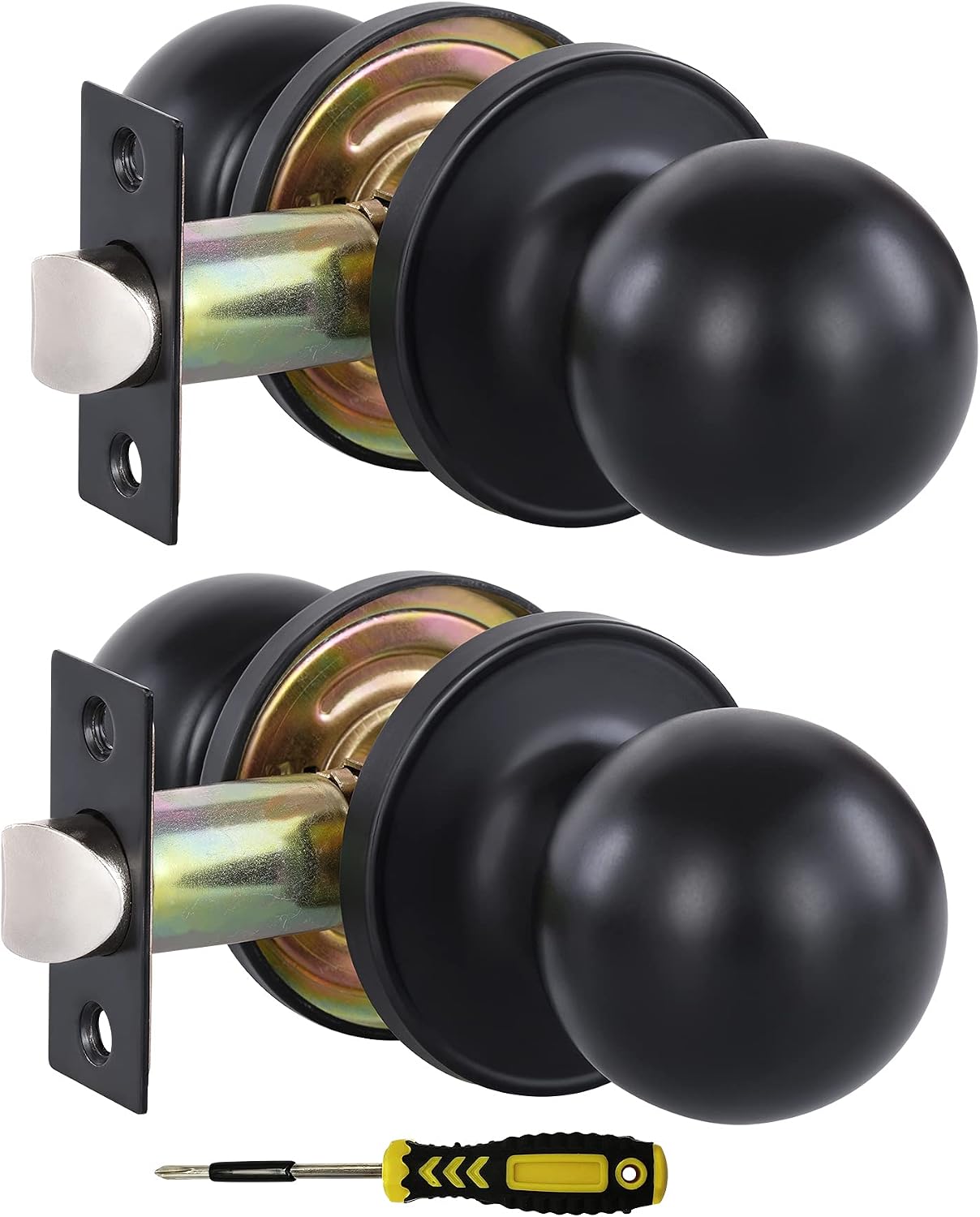 Lanwandeng (2 Pack) Matte Black Passage Keyless Door Knobs for Closet/Hall/Conference Room, Round Ball Interior Door Handles