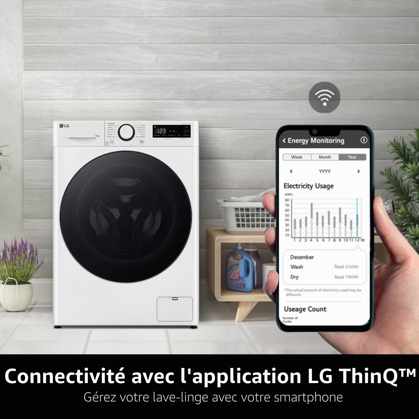 LG AI DD F4R7010TSWG Machine à Laver 10 kg, Chargeur Frontal, Série R7, Machine à Laver Classe A -10%, 1400 Tours TurboWash 360, Vapeur sur 7 Programmes, WiFi, Autonome, Blanc