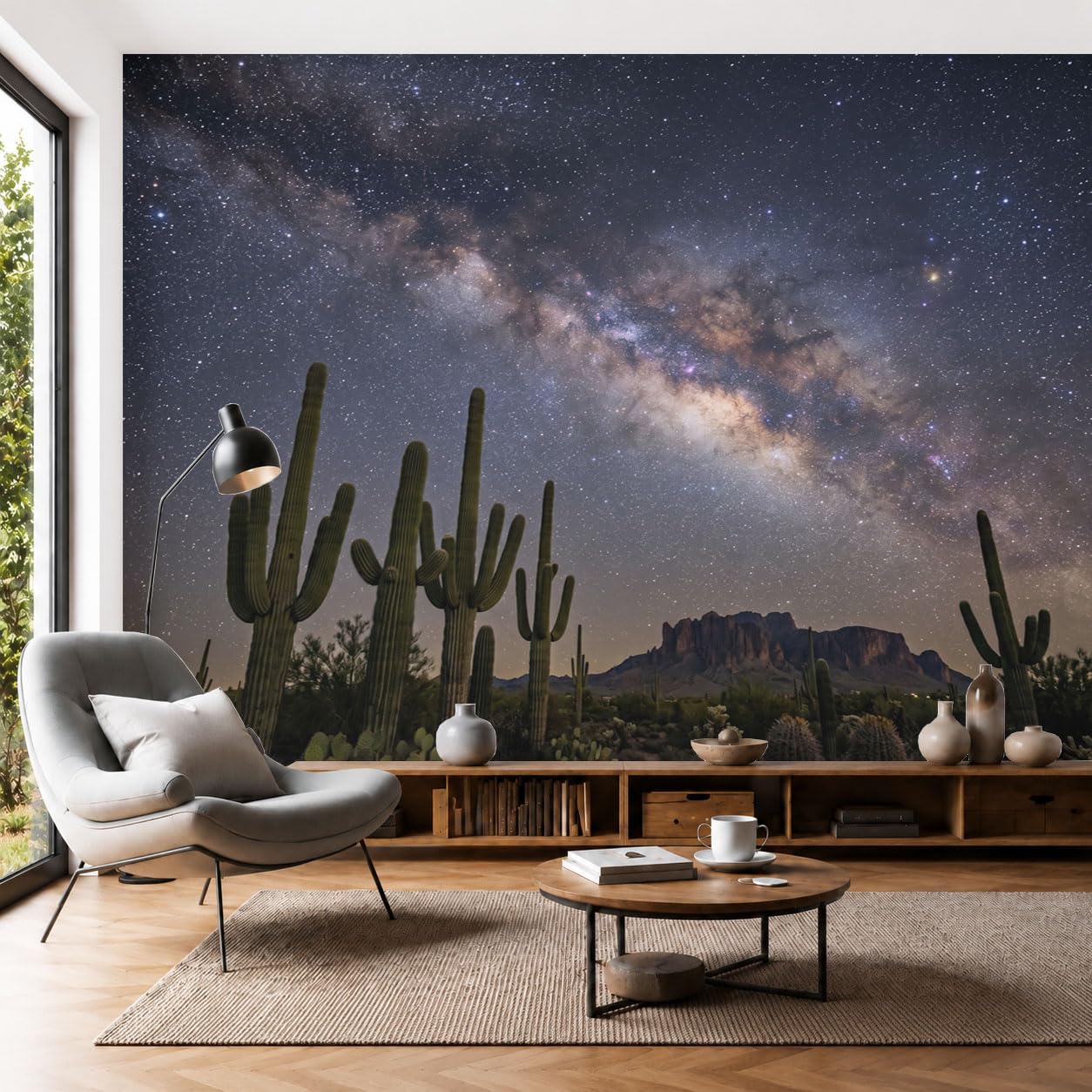 Papier peint panoramique désert de l'Ouest et cactus fresque murale 400x280 cm