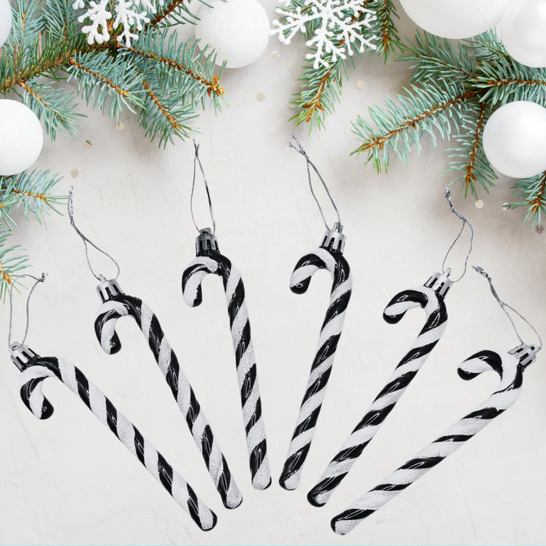 Glitter Candy Cane –Christmas Tree Hanging Decoration Bauble Xmas Ornament Pack of 6-13cm (Black)