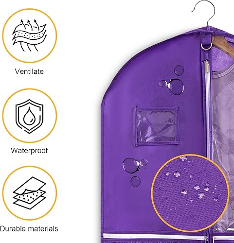 Vista 13 de Paquete de 2 bolsas de ropa para colgar ropa de viaje, bolsa de baile de 40 pulgadas, bolsas de ropa de baile para bailarines, artículos esenciales