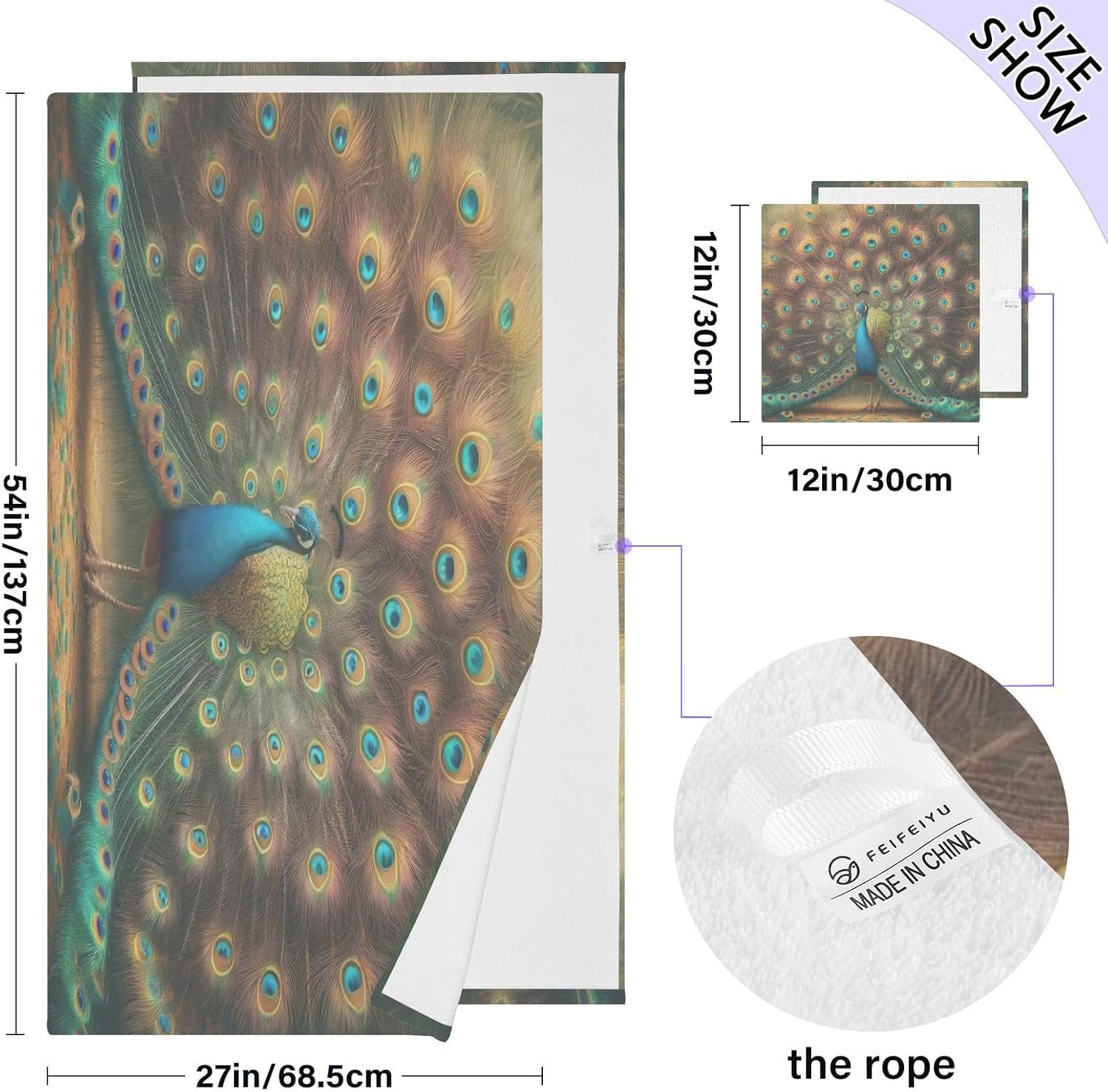 Hand Towels Premium Soft and Highly Absorbent Beautiful Peacock 2 Pcs Towels for Bathroom Set 100% Cotton Decorative Face Towels