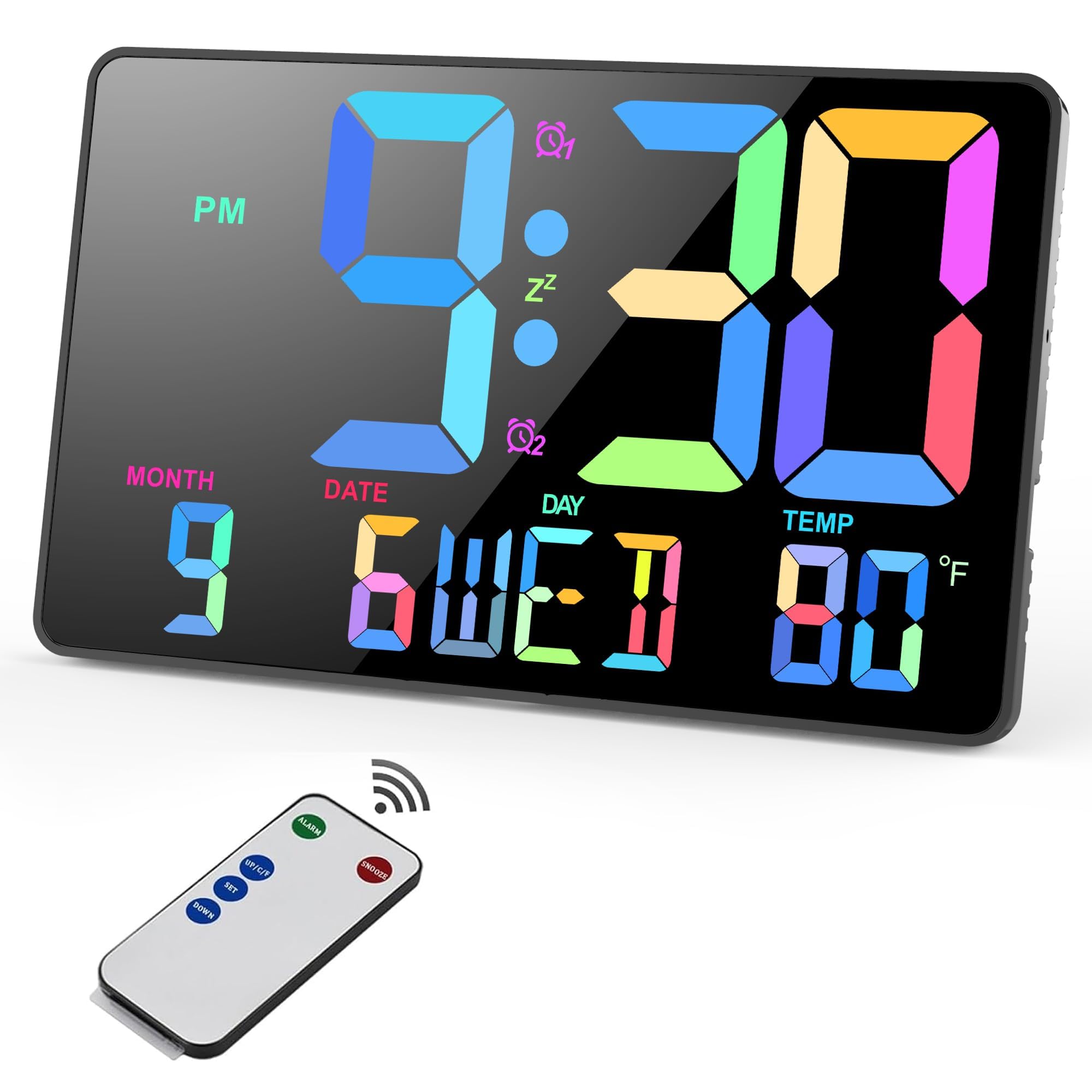 SYOSIDigital Wall Clock, 10.98" LED Digital Alarm Clock Large Display with Temperature, Auto Dimmable, Calendar, Remote Control, Plug in Desk Clocks for Heavy Sleepers Bedrooms Office Decor