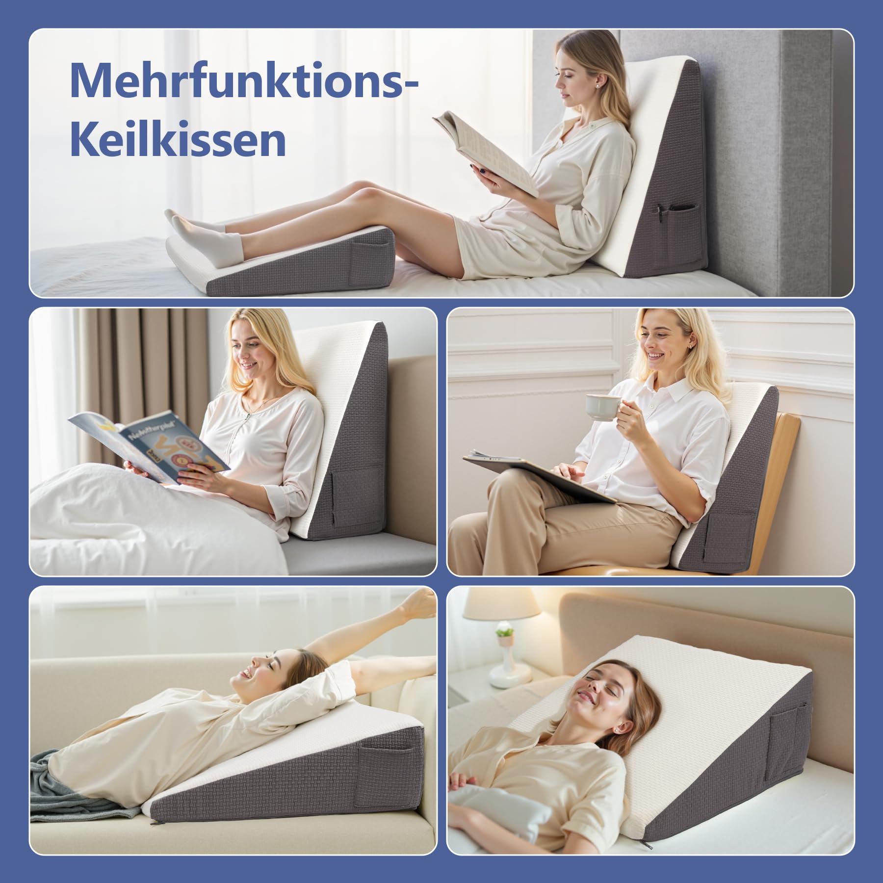 Exsnugy 25.5cm Keilkissen für Bett und Couch,Reflux Kissen Erwachsene | Lindert Schnarchen und Rückenschmerzen, Ideal nach Operation, Memory-Schaum mit Waschbarem Atmungsaktivem Bezug