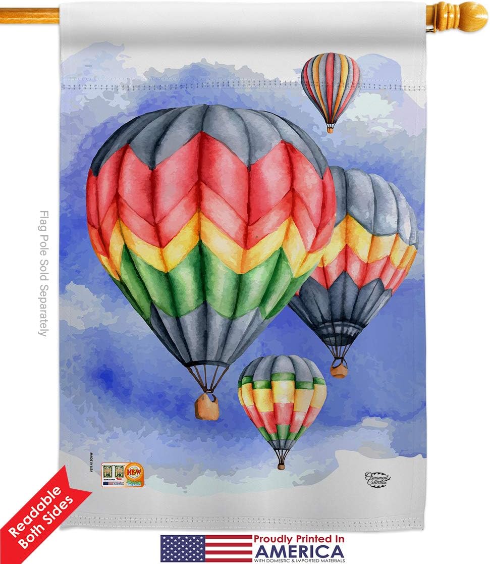 Summer Hot Air Balloon House Flag Summertime Beach Pool Luau Tropical Party Season Outdoor Sunny Small Decorative Gift Yard Banner Double-Sided Made In USA 28 X 40
