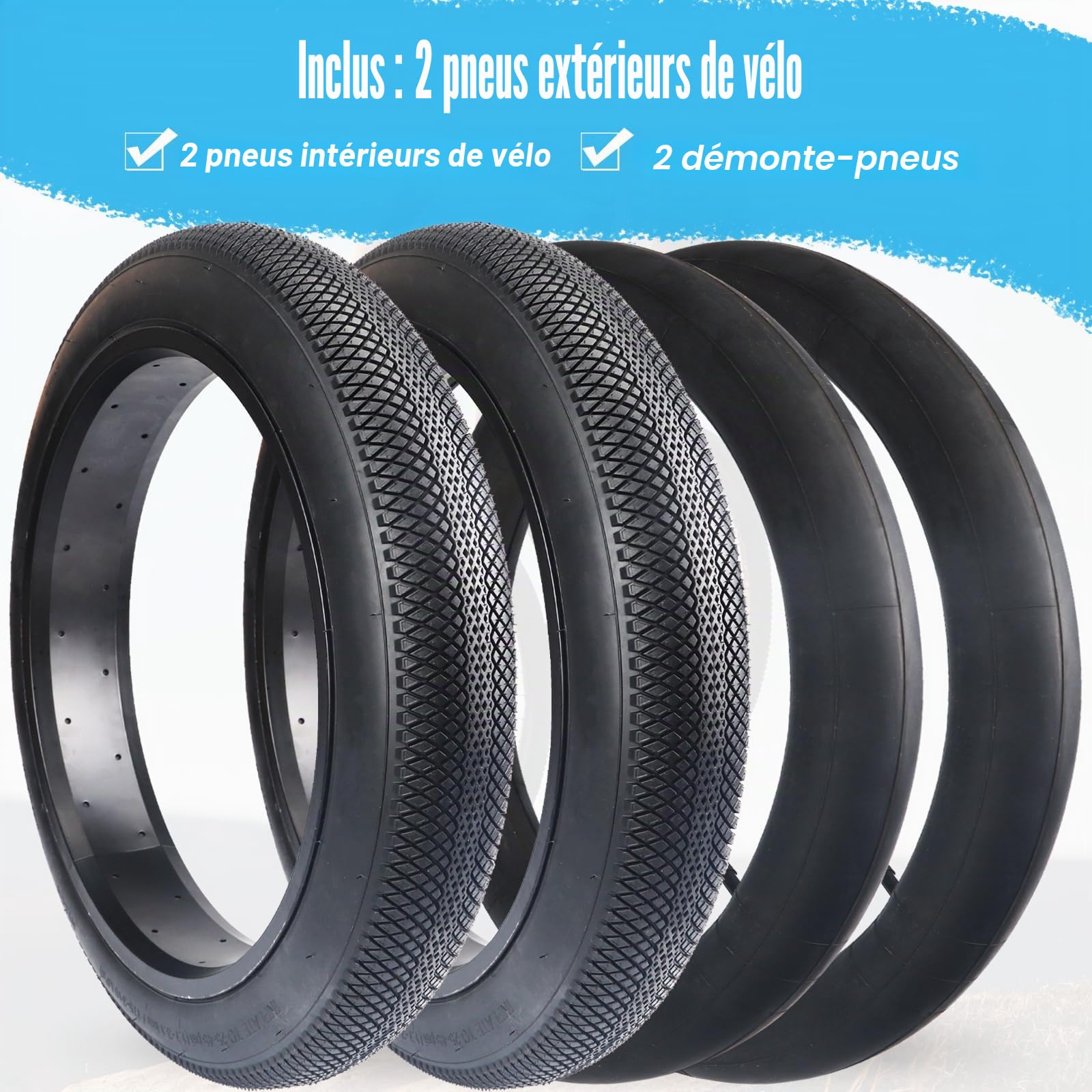 Lot de 2 pneus Fatbike 20/24 x 3.0 Heavy Duty pour vélo électrique avec 2 tuyaux épais 24 x 3,0 AV32 mm