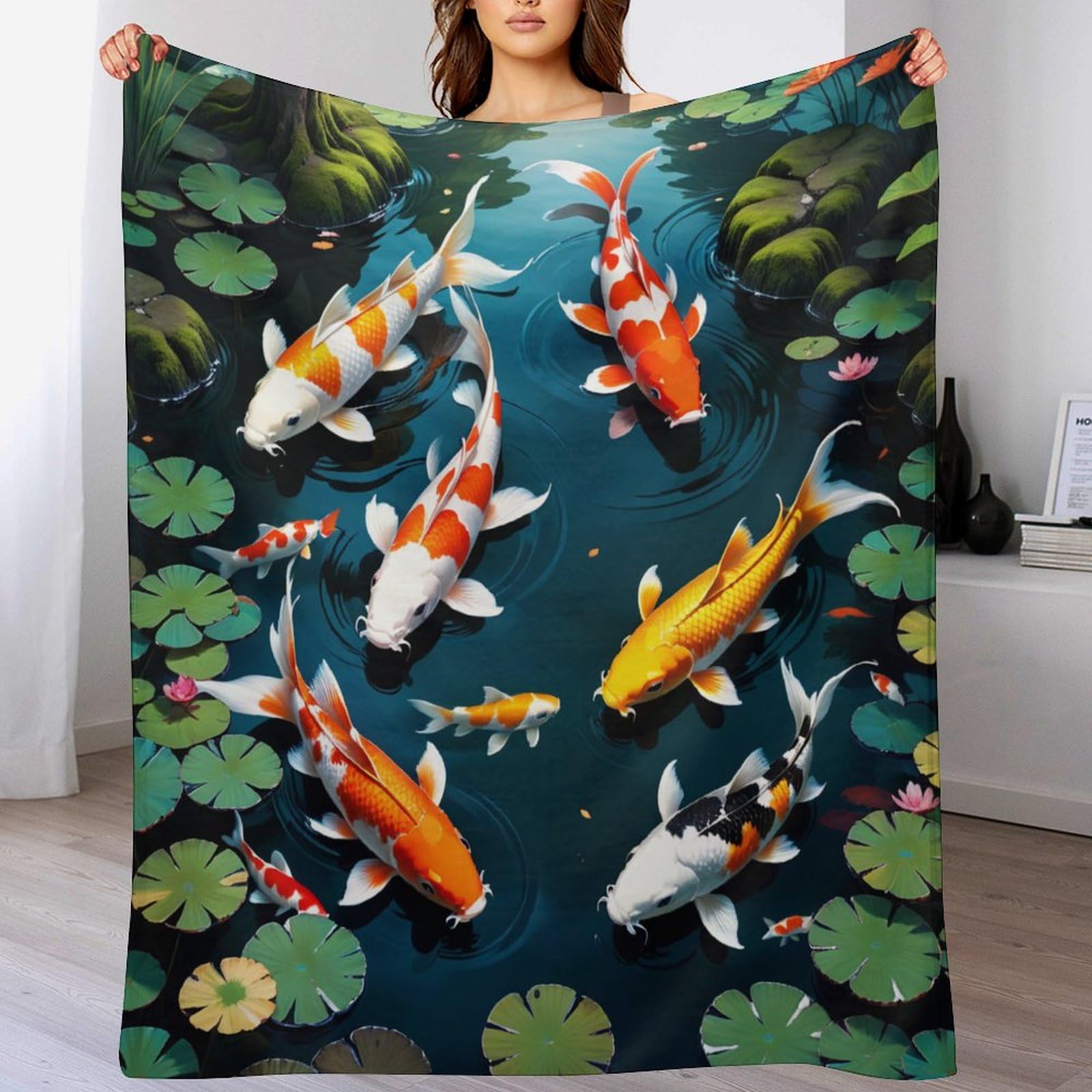 DCCCY Koi Fish Throw Blanket, Soft Lightweight Blankets Breathable And Moisture Absorption for All Season for Couch/Bed, 150×200cm