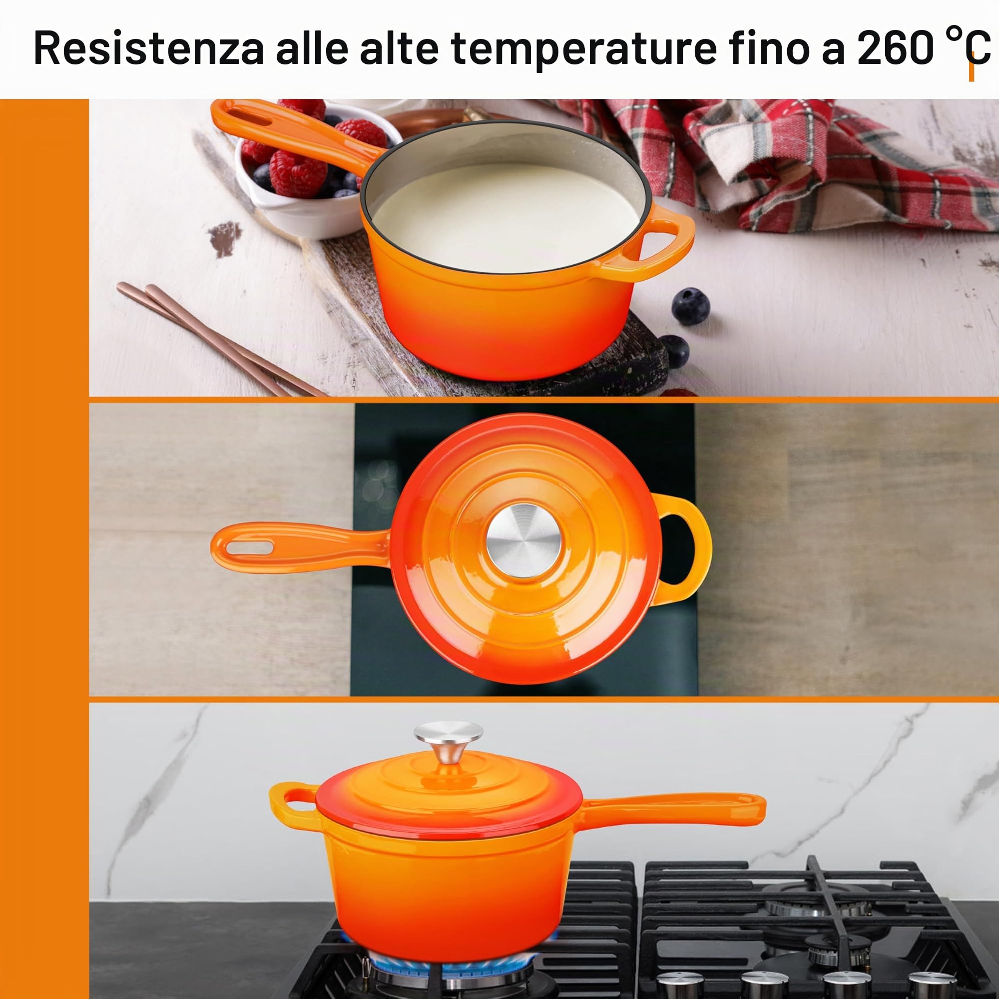 Leonyo Casseruola in ghisa smaltata con coperchio, casseruola da 2 litri con coperchio, piccola ghisa smaltata, pentole da cucina olandese per tutti i tipi di fornelli per la produzione di