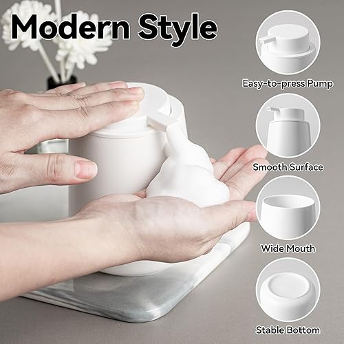 Miniatura 2 de Dispensador de jabón espumoso, dispensador de jabón de manos de espuma de cerámica blanca de 12 onzas para baño, botella dispensadora de lavado de