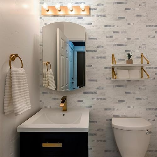 Miniatura 2 de StyloVue 20 hojas para despegar y pegar para cocina, mármol blanco con aspecto de metal plateado que se pega en azulejos para mejorar tu cocina,