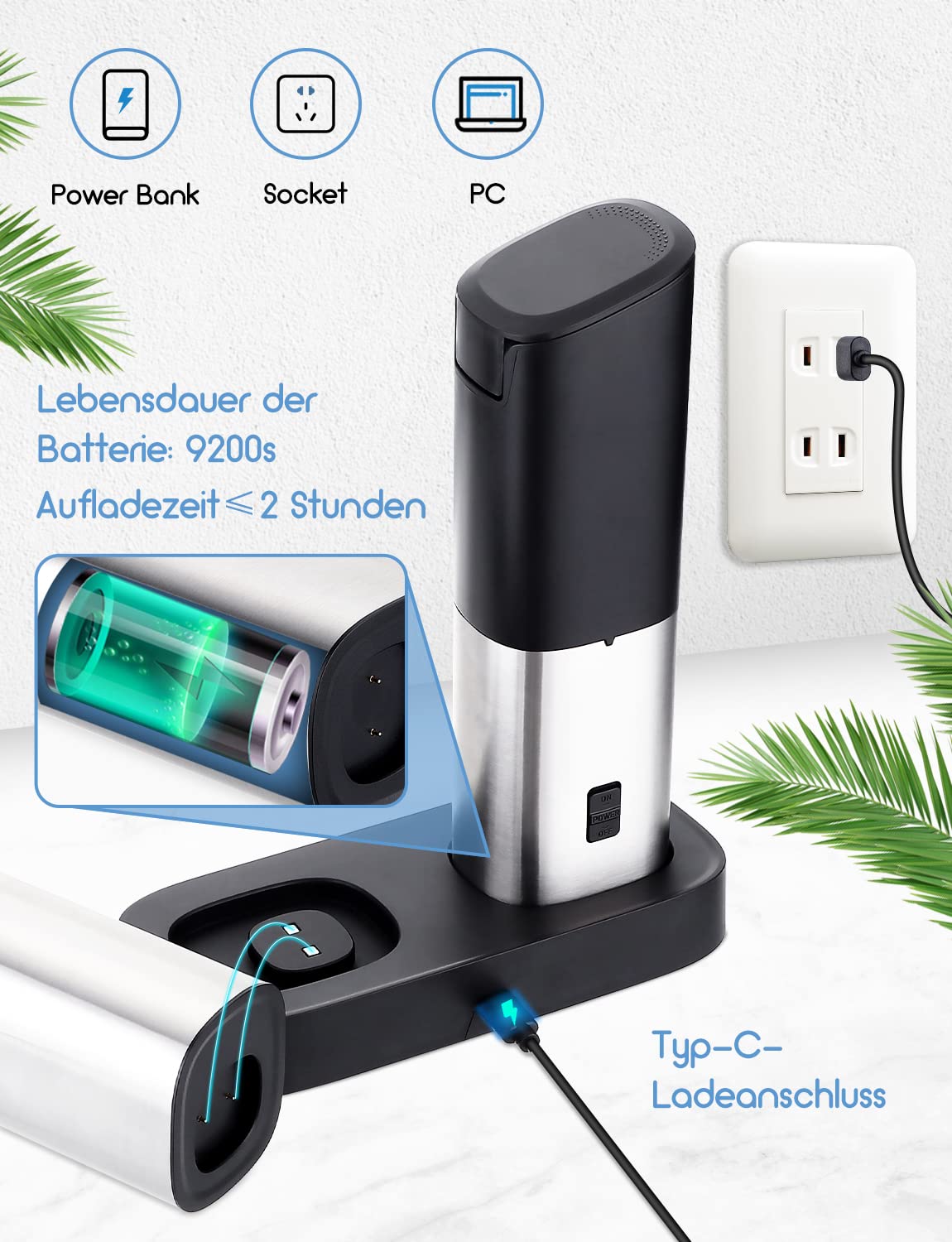 Schwerkraft Salz und Pfeffermühle Elektrisch 2er Set, Wiederaufladbare Pfeffermühle Elektrische mit Doppelter Ladestation, Weißes LED-Licht, Einstellbare Dicke, Kostenlose Batterie