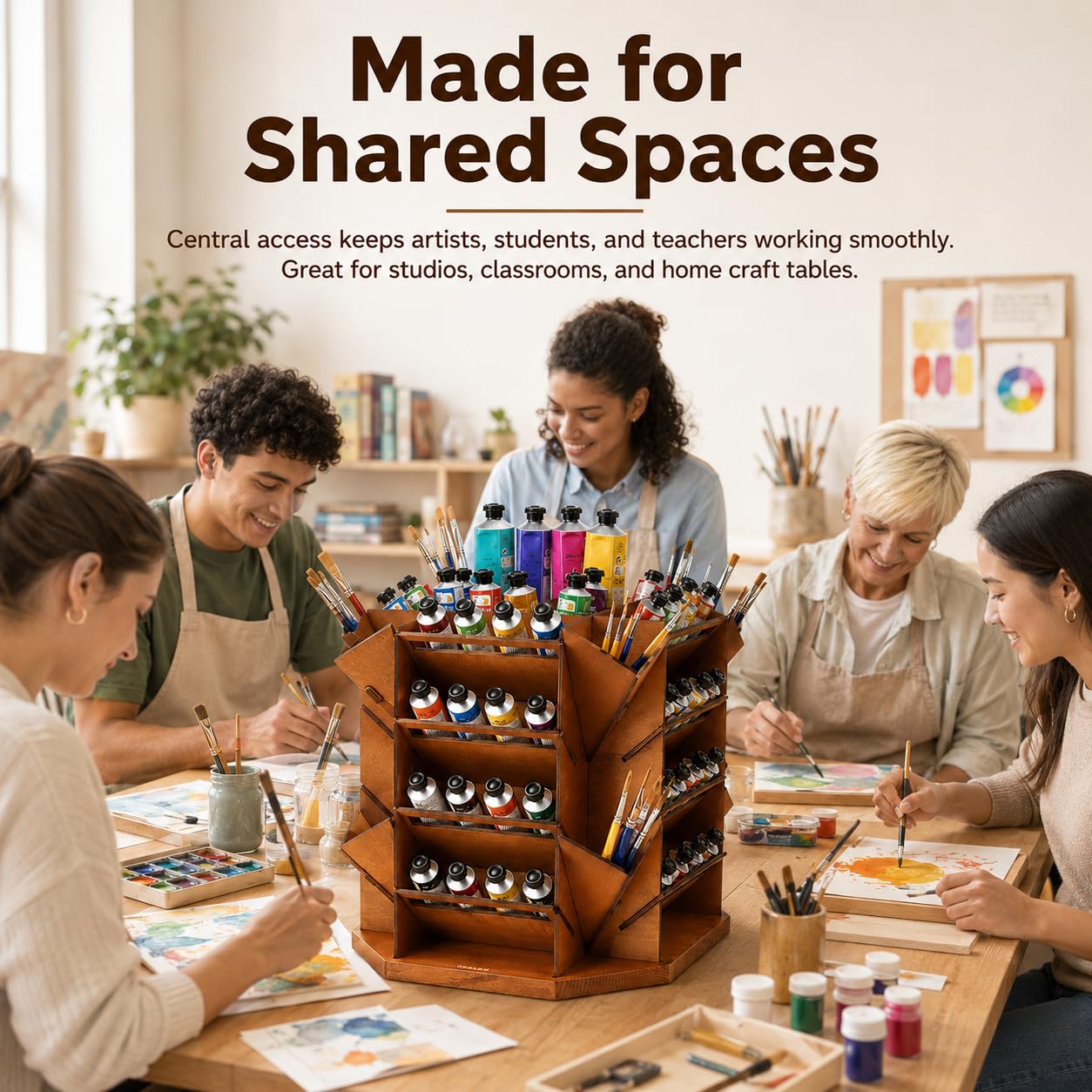Organizador de almacenamiento de pintura giratorio de 4 niveles con capacidad para más de 80 tubos de botellas de pintura, soporte para suministros de arte para pinturas al óleo acrílicas