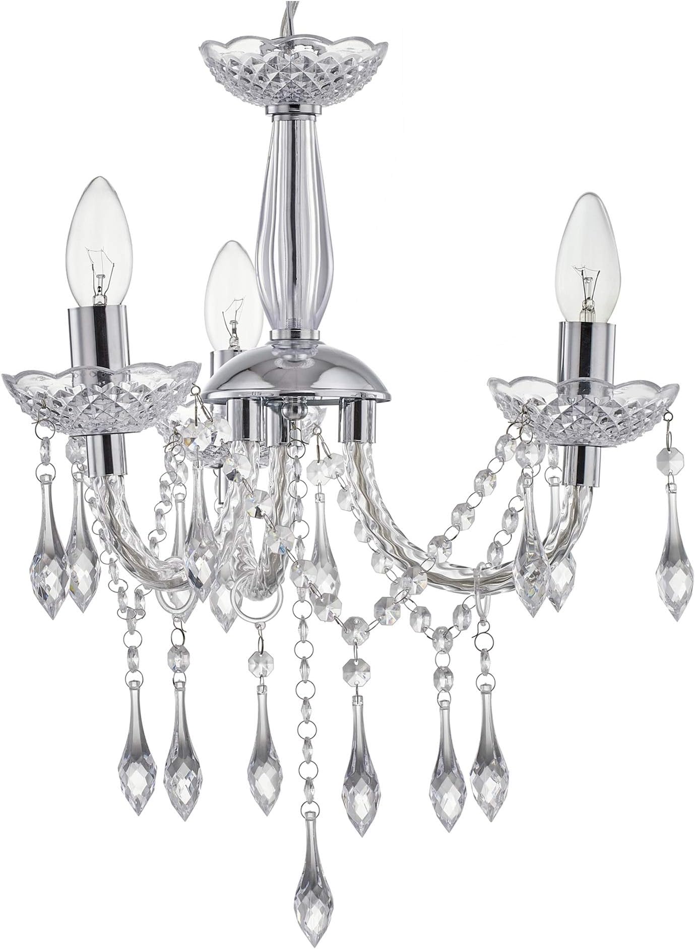 LeeZM Bedroom Crystal Chandelier Ceiling Lights Fitting Silver Chrome Small Hanging Lamp Modern 3 Lights Pendant Light With Acrylic Crystal Droplet For Living Room, Dining Room, Hallway，Kitchen island