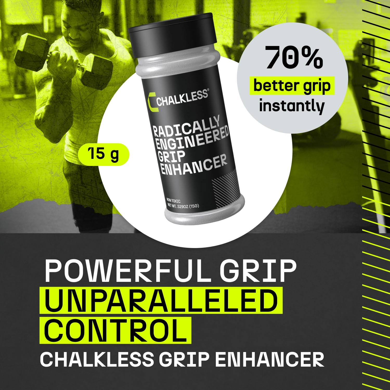 Chalkless® Grip Enhancer Radically Engineered Grip Enhancer for Weightlifting, Training, Professional Athletes and Sports Enthusiasts