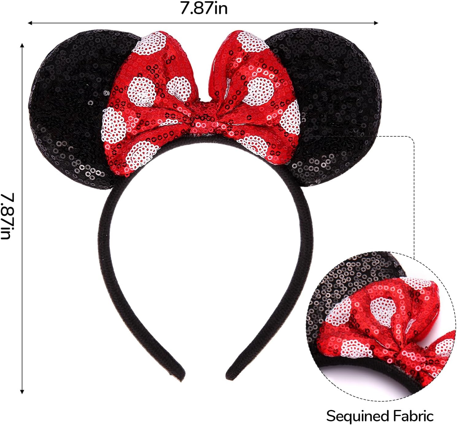 6 Pack Sequin Mouse Ears Headbands for Women Girls boys, Shiny Bows Headband for Cosplay Costume Birthday Party Decorations Hair Accessories