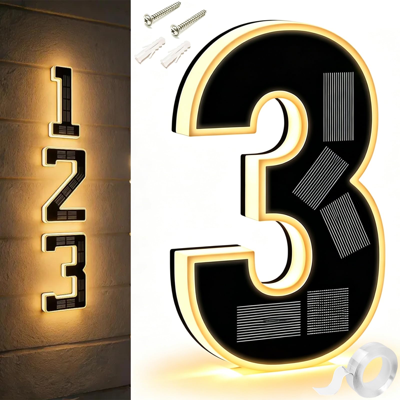 9 Inch Solar Lighted House Numbers For Outside, Light Up House Numbers Solars, Illuminated Houses Number, 0-9 Solar-Powered Houses Number, Illuminate Your Home (3,6.7 in)