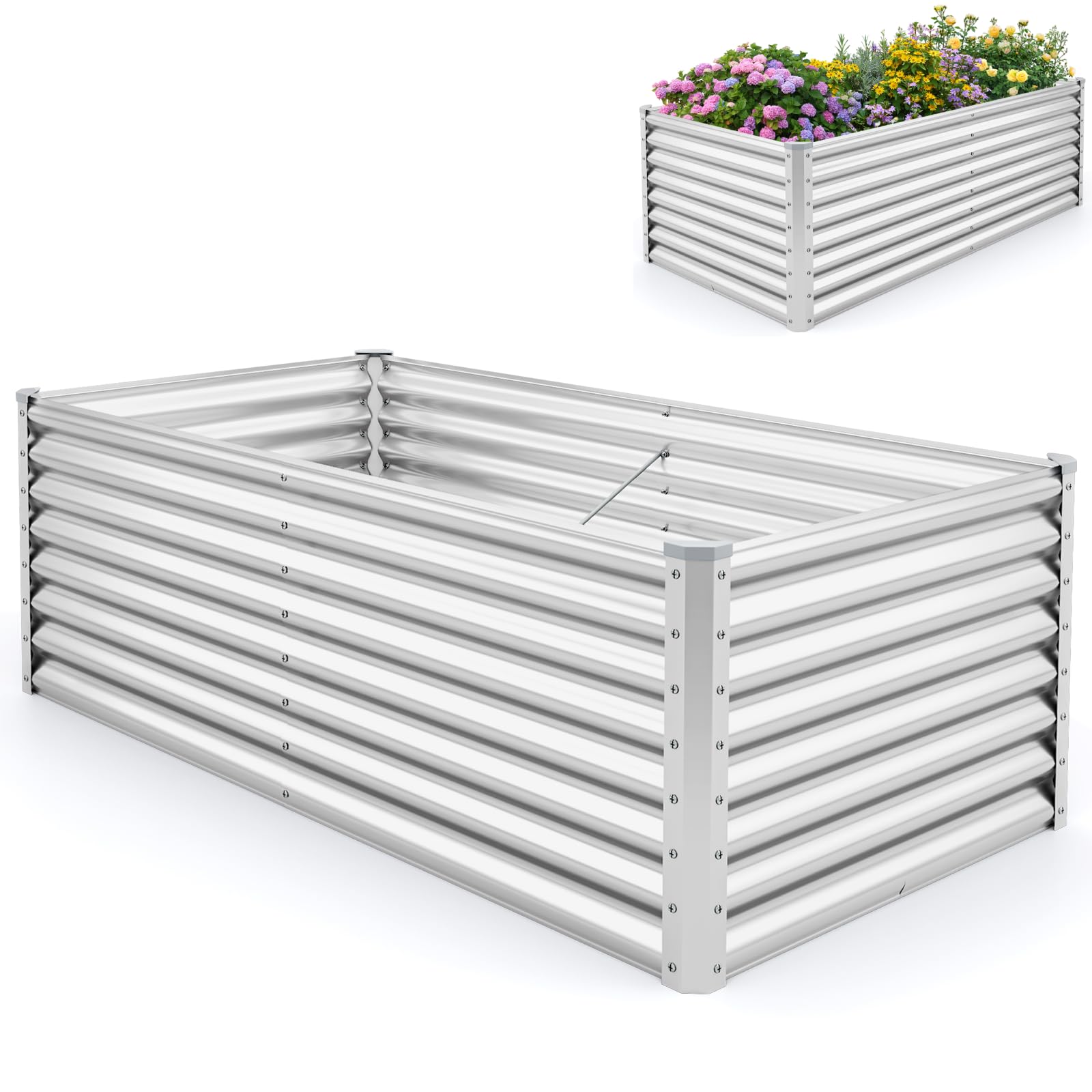 GiantexUK Metal Raised Garden Bed, Elevated Planter Box with Open Bottom & Rubber Wrapped Edges, Outdoor Flower Pots Grow Box Container for Vegetables Herbs Plants (180x95x60cm, Rectangular)