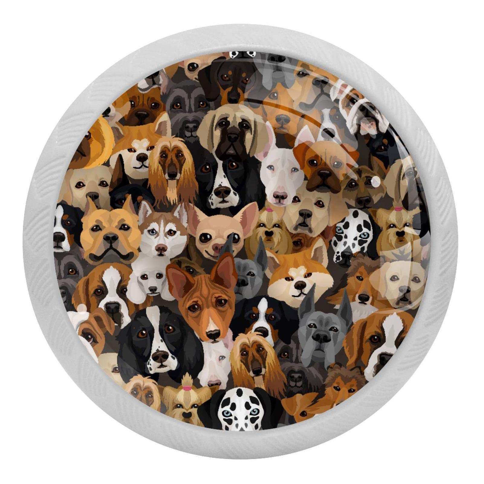 Boutons de placard de cuisine fluorescents en verre tête de chien 3,5 cm - Lot de 4