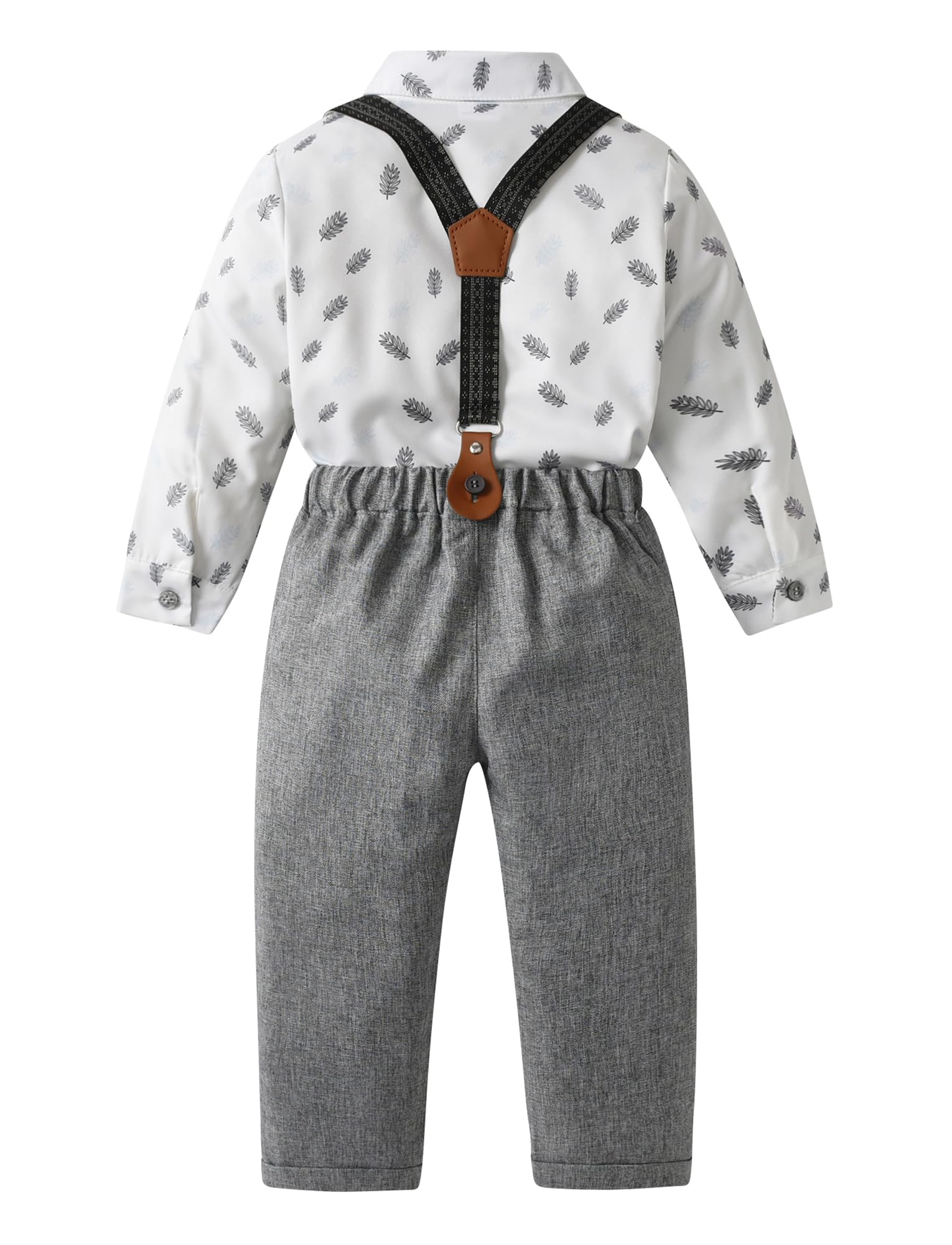 SEAUR Boys Formal Wear Toddler Boy Outfits Suits Kids Gentleman Wedding Clothes Dress Shirt Bowtie Detachable Suspender Pants 3 Piece Set 18-24 Months